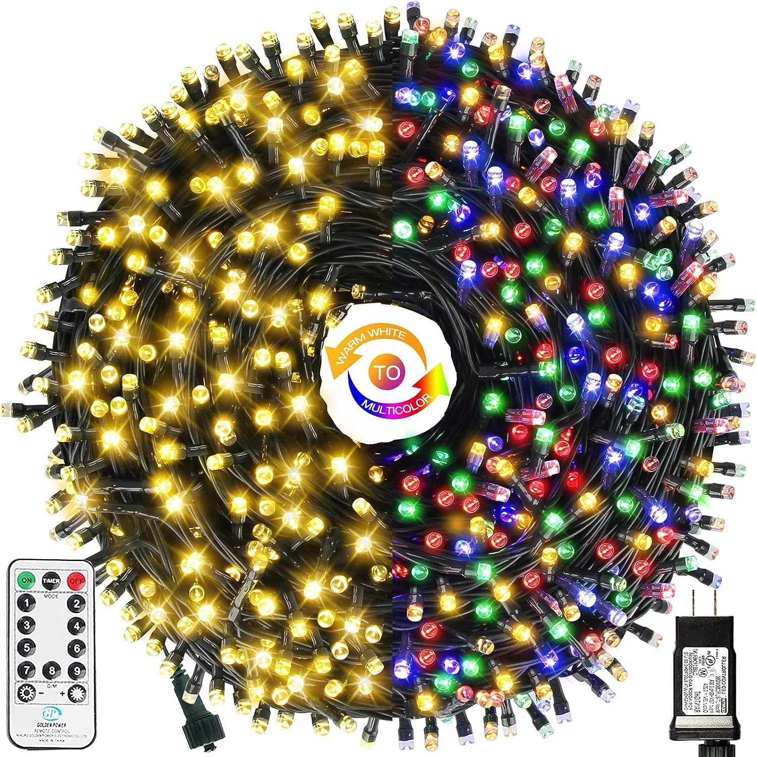 Color Changing Christmas String Lights Outdoor Indoor, 108FT 300 LED Warm White Multicolor Fairy Lights, END to END Connect, Waterproof Christmas Tree Lights Timer Remote