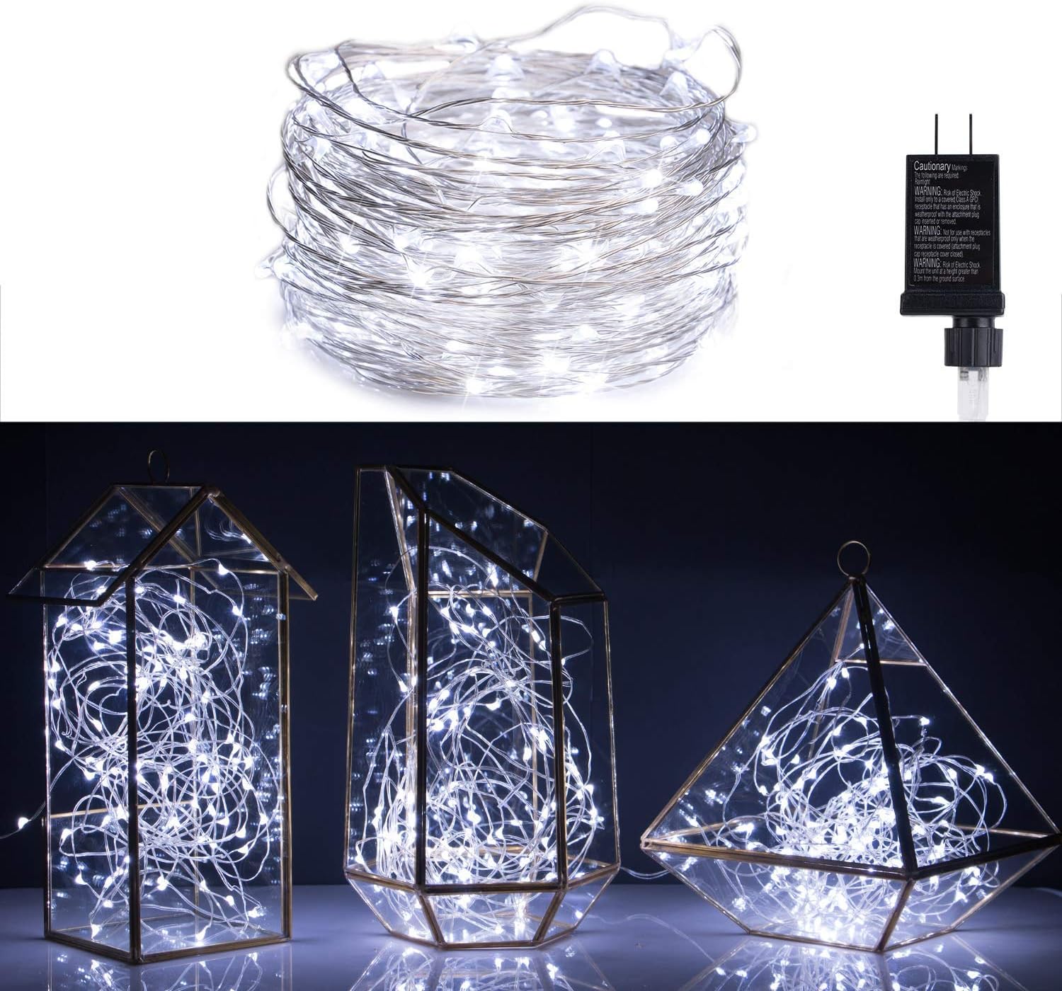 Minetom 100 LEDs Fairy Lights 33 Ft Firefly String Lights Waterproof Starry Lights on Silver Coated Copper Wire Perfect for Christmas Party DIY Wedding Bedroom Indoor Party Decorations Pure White