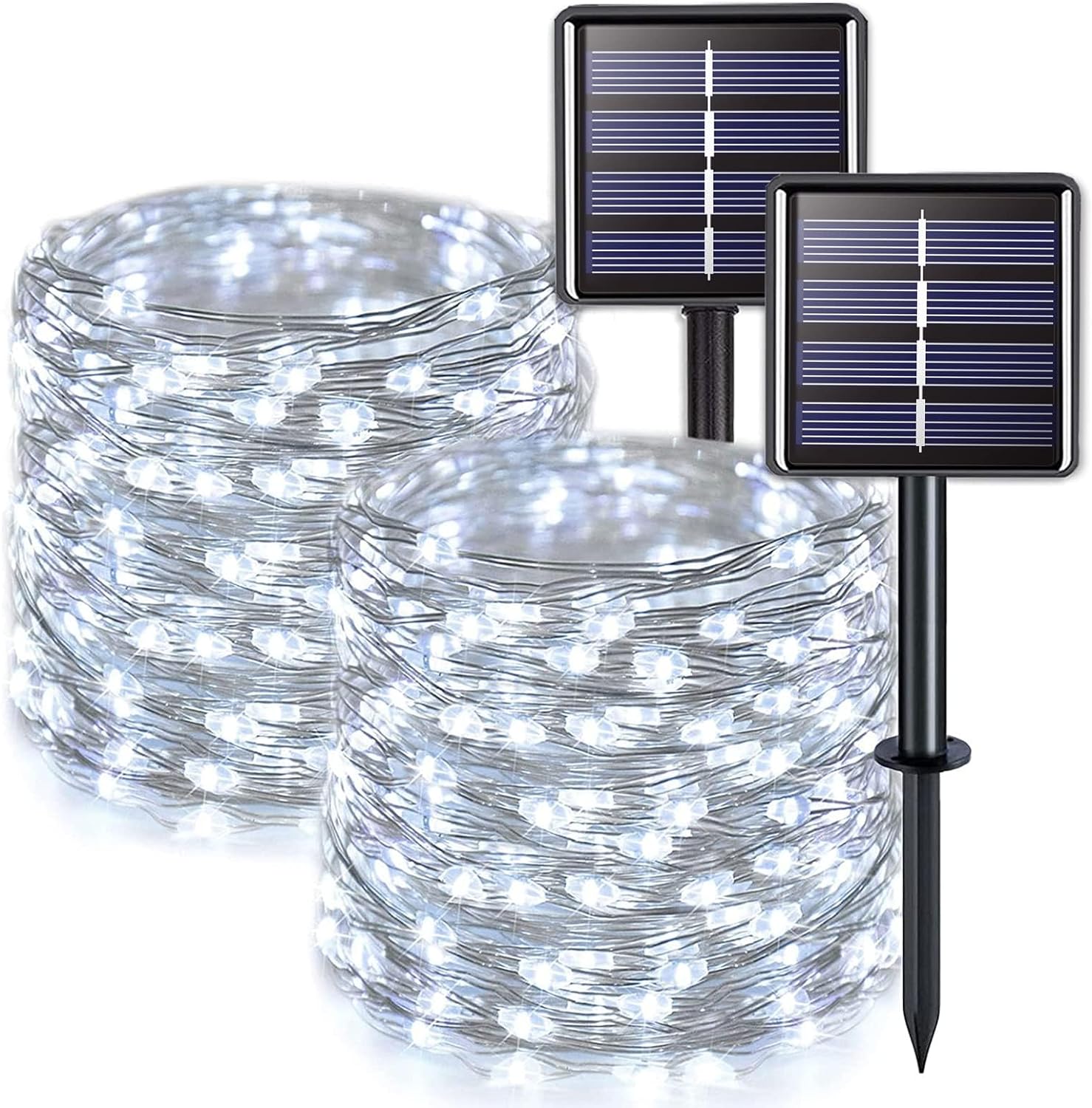 JMEXSUSS White Solar String Lights Outdoor Waterproof, 2 Pack Each 33FT 100 LED Solar Fairy Lights, 8 Modes Solar Christmas Lights for Outside Tree Garden Patio Wedding Decorations