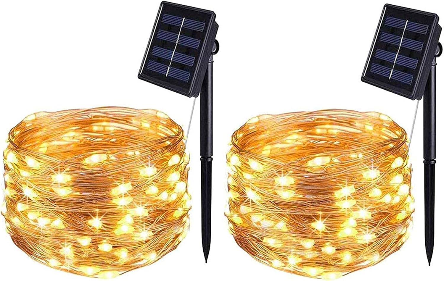 BOLWEO 2 Pack Solar Powered String Lights, Solar Fairy Lights,16.4Ft 50LED Waterproof Wire Lighting for Indoor Outdoor Christmas Tree Halloween Diwali Home Garden Decoration(Warm White)