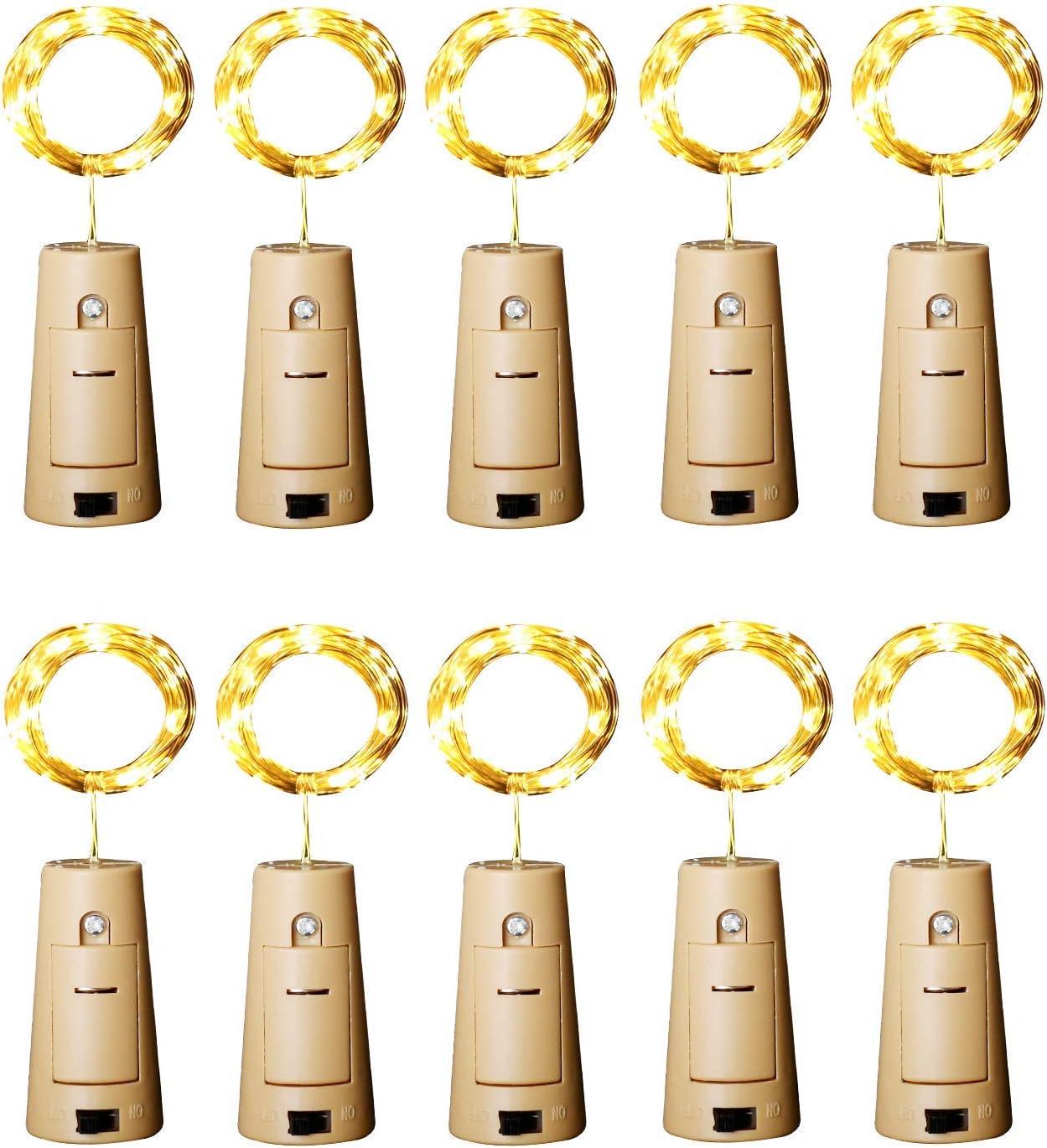 Aluan Wine Bottle Lights with Cork, 12 LED 10 Pack Fairy / String Lights Waterproof Battery Operated for Jar Party Wedding Christmas Festival Bar Decoration, Warm White