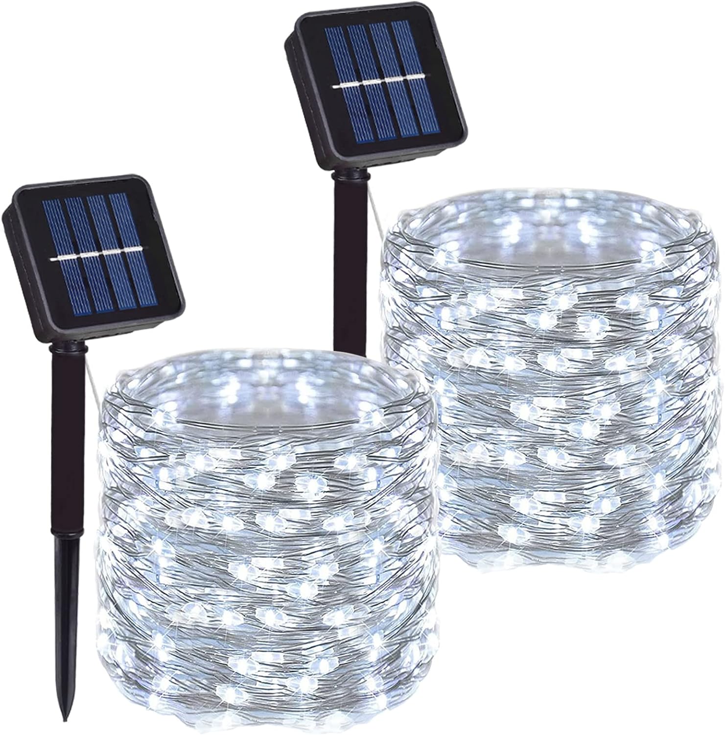 2 Pack 100 LED Solar Powered Copper Wire String Lights Outdoor, Waterproof, 8 Modes Fairy Lights for Garden, Patio, Party, Yard, Christmas (White)