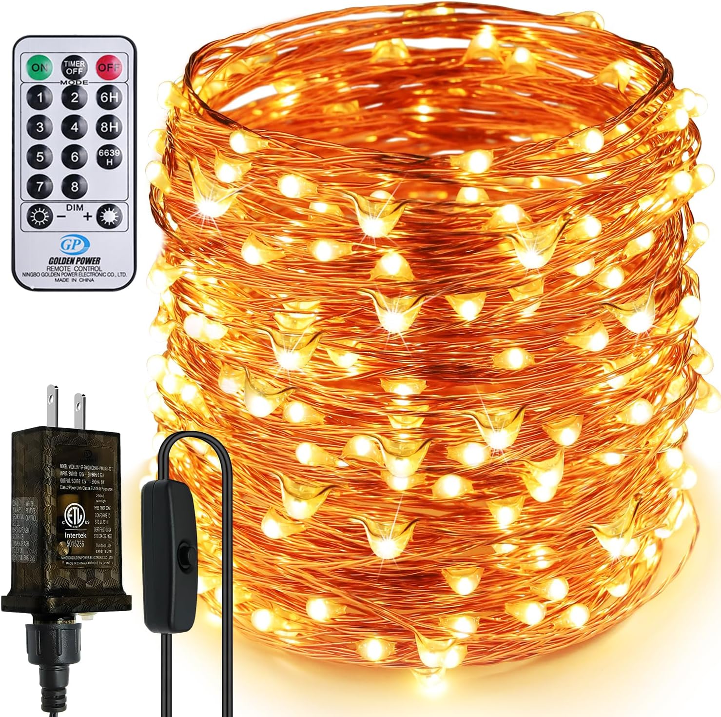 OutletZAECANY LED String Lights 99ft 300 LEDs Fairy String Lights with Switch/Timer, Indoor/Outdoor Copper String Lights with Remote, for Birthday, Wedding, Christmas Decor,Plug in/8 Modes Warm White