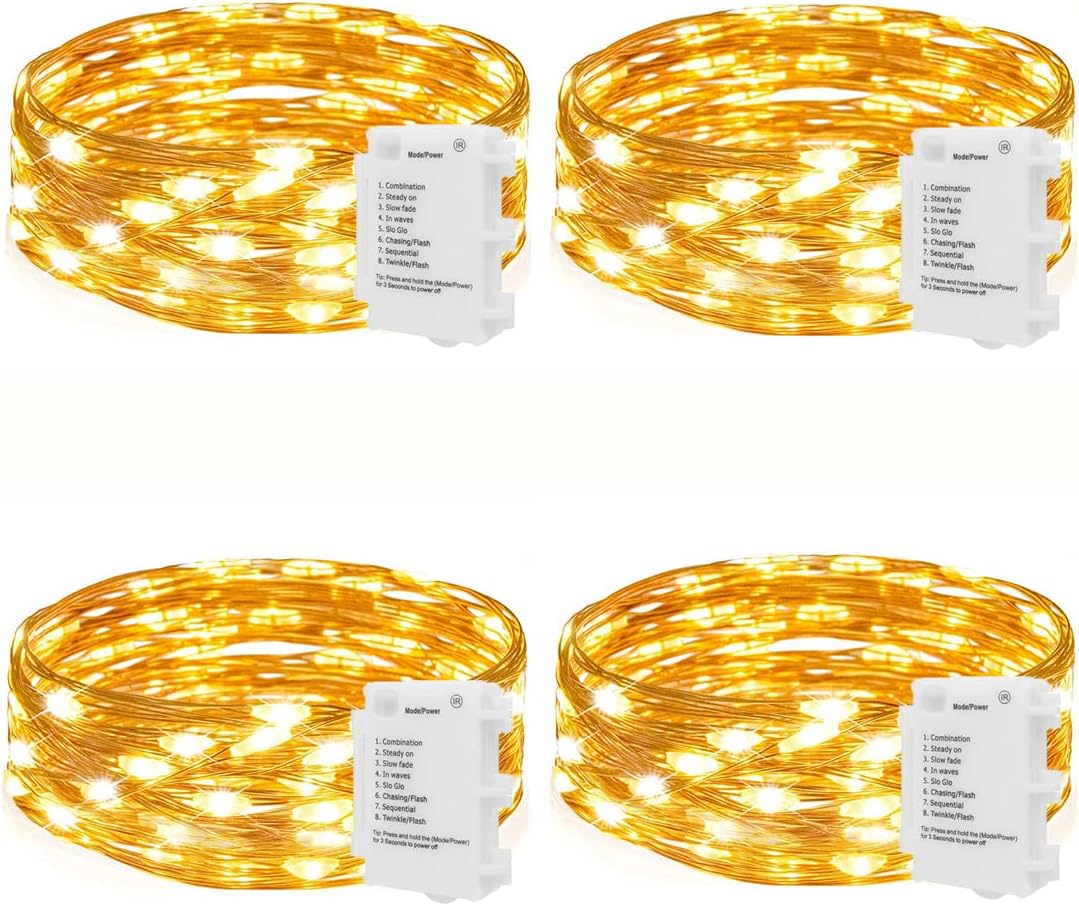 koopower String Lights, with Timer Battery Operated Fairy Lights for Bedroom, Garden, Halloween, Christmas, Wedding Decoration (Warm White-Copper Wire, 4 Pack 50 LED)