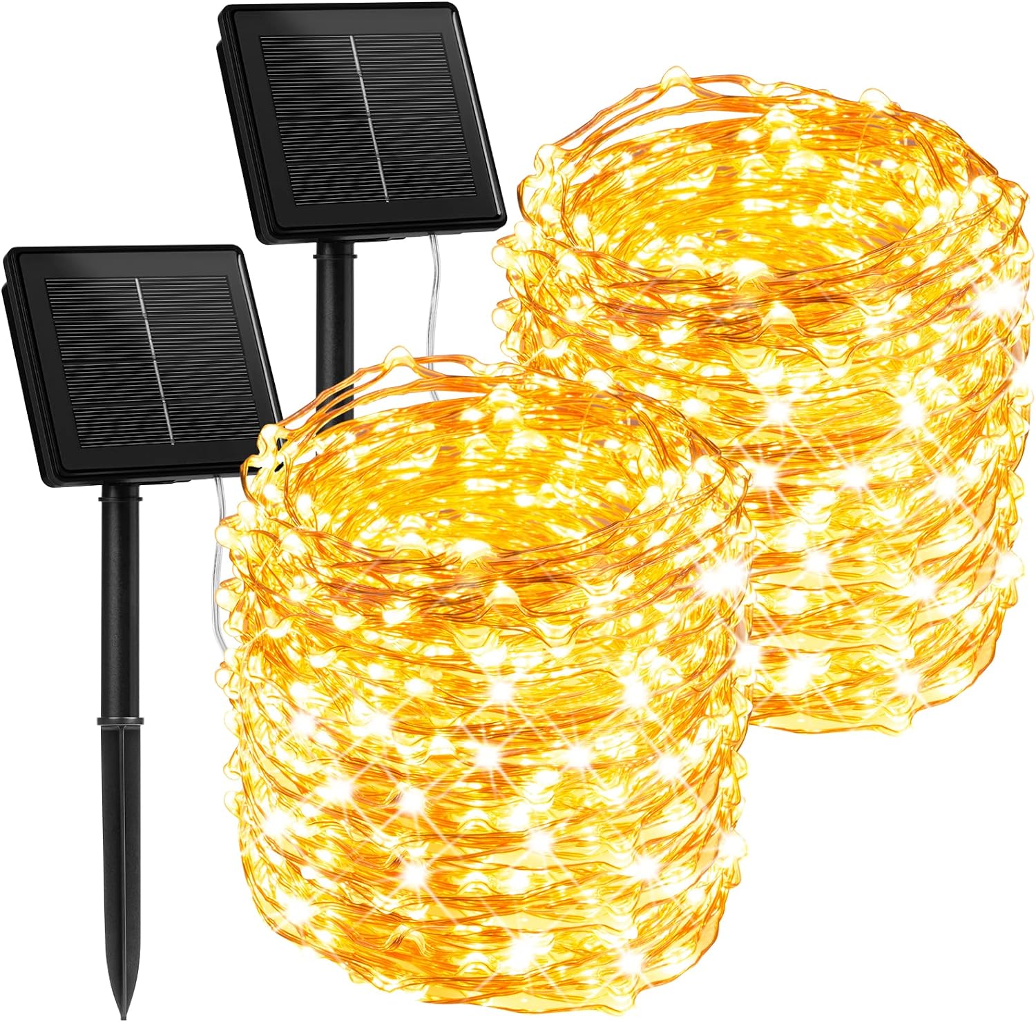 Solar Twinkle Lights Outdoor Waterproof, 2 Packs Each 75Ft 230 LED Solar Fairy Lights with Twinkle Light Effect, Solar Powered Outdoor Lights for Patio Yard Trees Wedding Christmas, Warm White