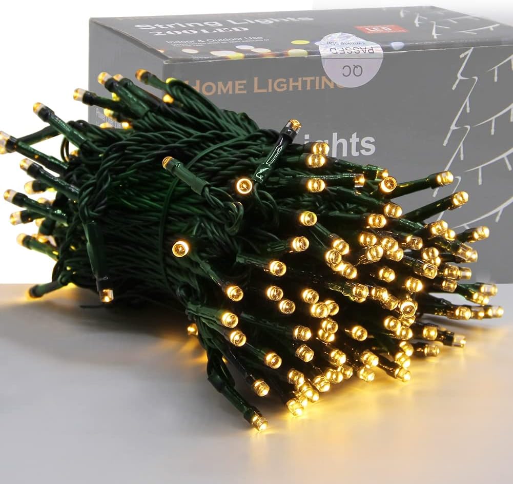 Home Lighting 66ft Christmas Decorative Mini Lights, 200 LED Green Wire Fairy Starry String Lights Plug in, 8 Lighting Modes, for Indoor Outdoor Xmas Tree Wedding Party Decoration (Warm White)