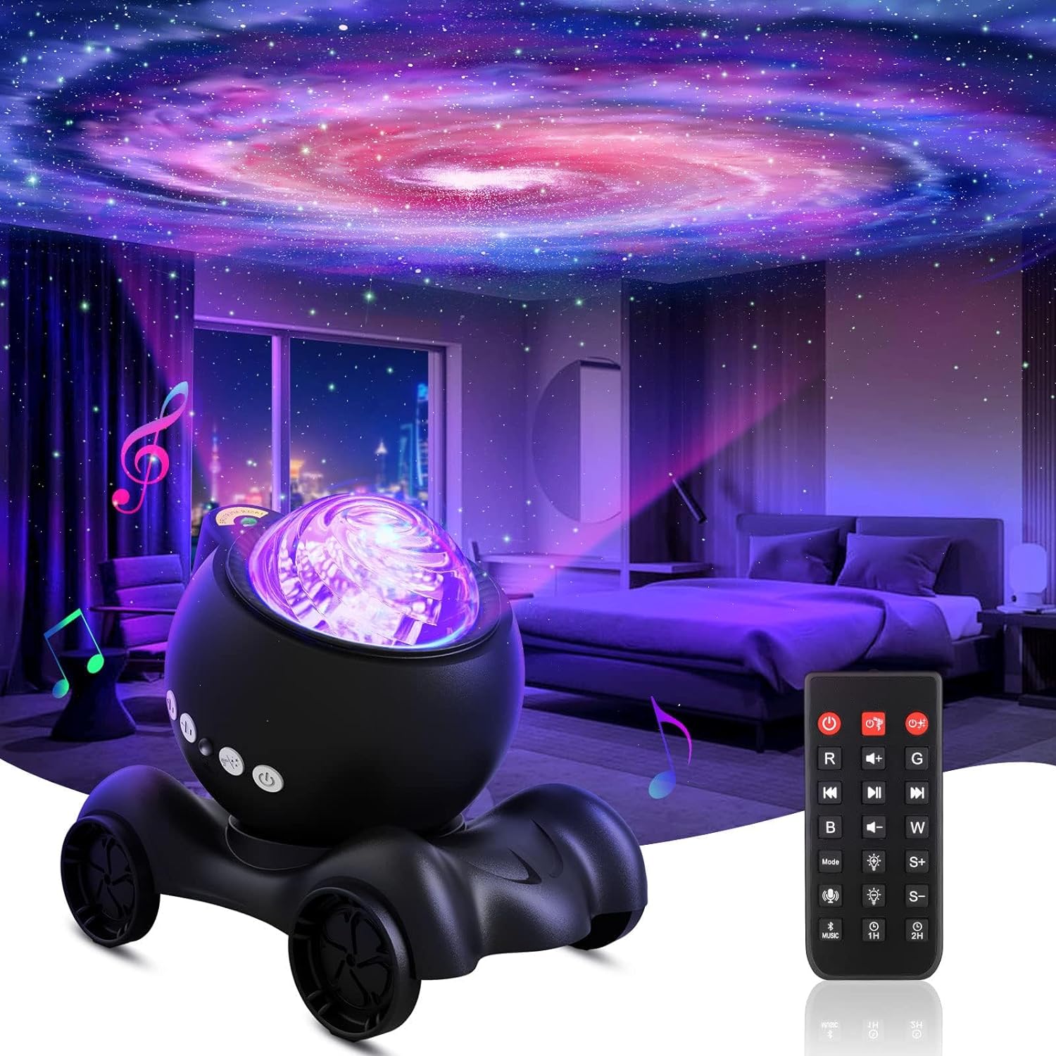 Galaxy Projector, Star Projector Built-in Bluetooth Speaker, Night Light Projector for Kids Adults, White Noise Aurora Projector for Home Decor/Relaxation/Party/Music/Gift (Black)