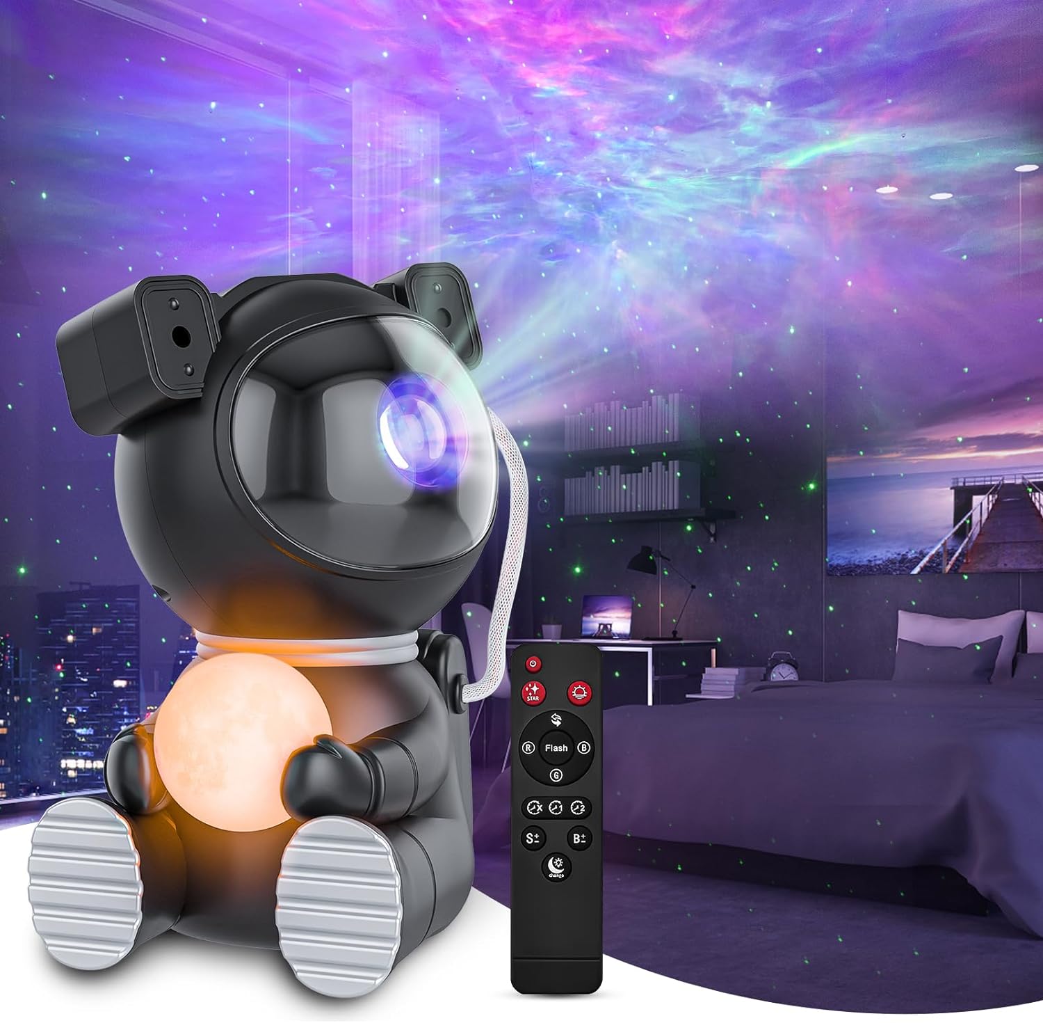 Astronaut Light Projector, Galaxy Projector for Bedroom, Star Projector with Moon Lamp, LED Nebula Night Light for Kids, Room Decor, Party, Gift(Black)