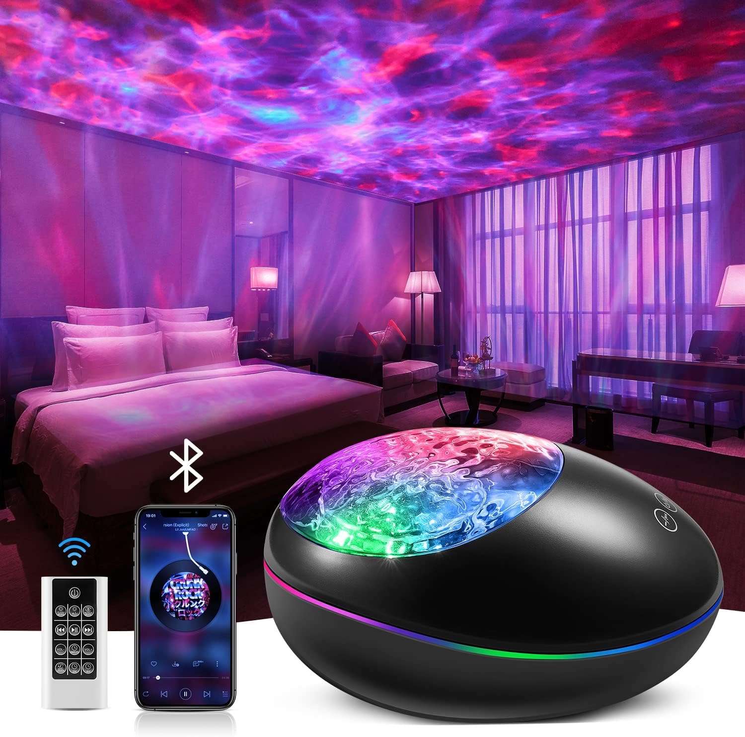 ONEFIRE Galaxy Projector, White Noise Night Light Projector for Bedroom, Bluetooth Music Ceiling Projector Room Lights, Remote Timer Galaxy Light Skyligh,Star Lights Projector for Kids Teen Girl Gifts