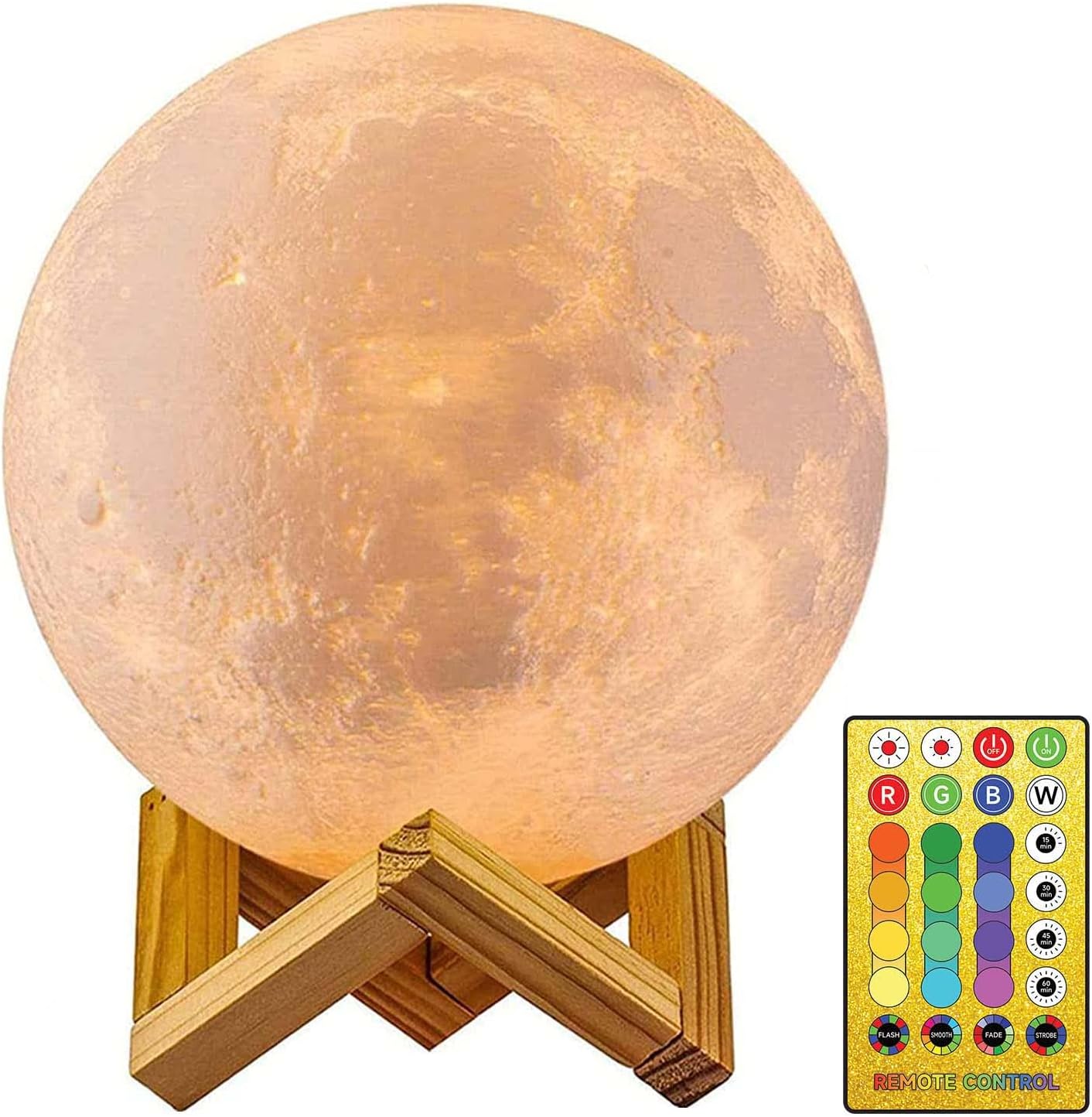 AED Moon Lamp for Bedroom Moon Night Light for Adults Kids Baby- Gifts for Girls Boys Women Men Remote Touch Control Wooden Stand 4.8 inch Small Size