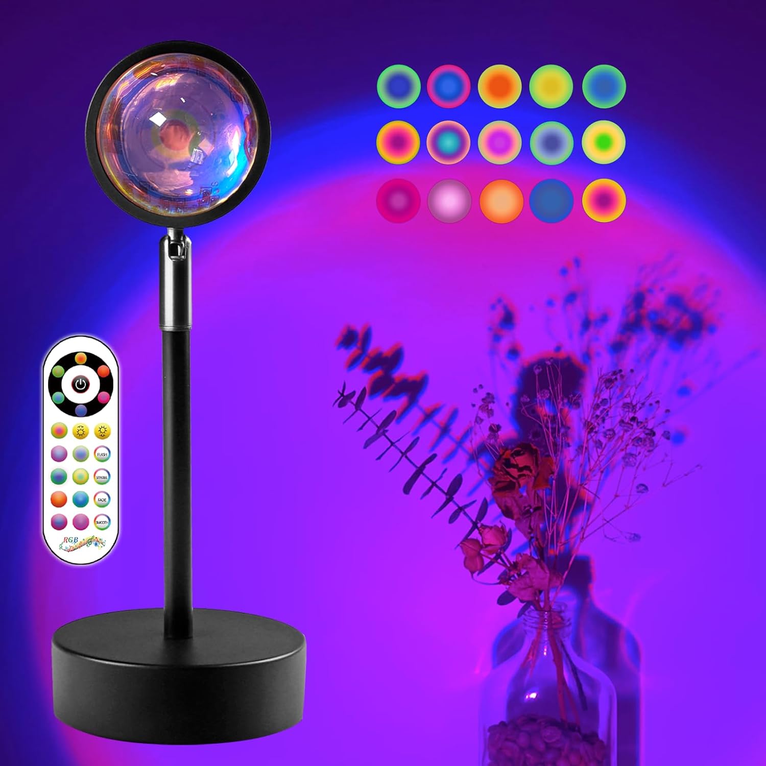 Sunset Lamp Projector Sunset Night Light Sunset Projection Lamps Halloween Sunset Light with Remote Mood Lighting Rainbow Sunlight lamp Led Colorful Changing for Home Bedroom