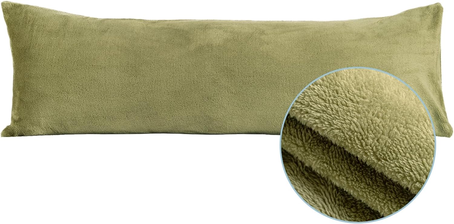 WhatsBedding Body Pillows for Adults, Ultra Soft Faux Fur Body Pillow Cover with Envelope Closure, Fuzzy 21 x 54 Body Pillow Case, Fluffy Long Body Pillow Sham, 21x54,Sage Green