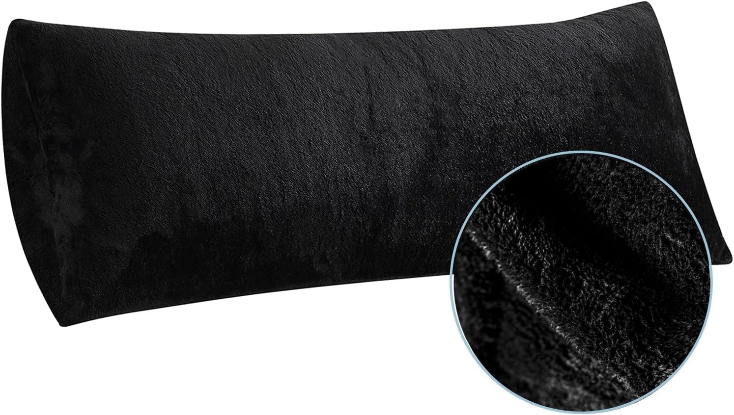 WhatsBedding Sherpa Body Pillows for Adults, Ultra Soft Faux Fur Body Pillow Cover with Envelope Closure, Fuzzy 21 x 54 Body Pillow Case, Fluffy Long Body Pillow Sham, 21x54,Black