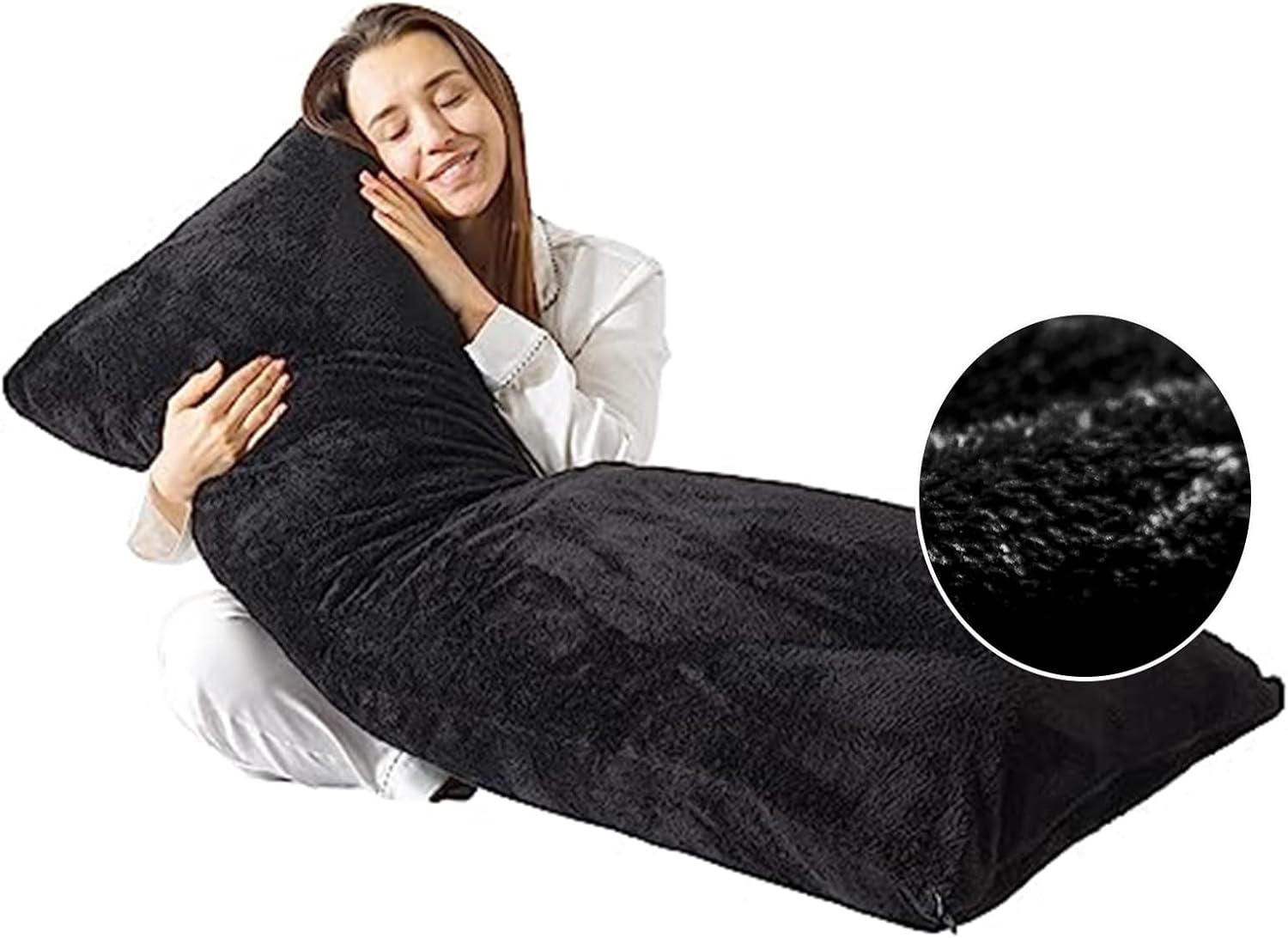 WhatsBedding Black Sherpa Body Pillow with Pillowcase, Full Body Pillows for Adults, Large Long Body Pillow Insert, Long Pillow for Bed, Machine Washable, 20 x 54 Inches