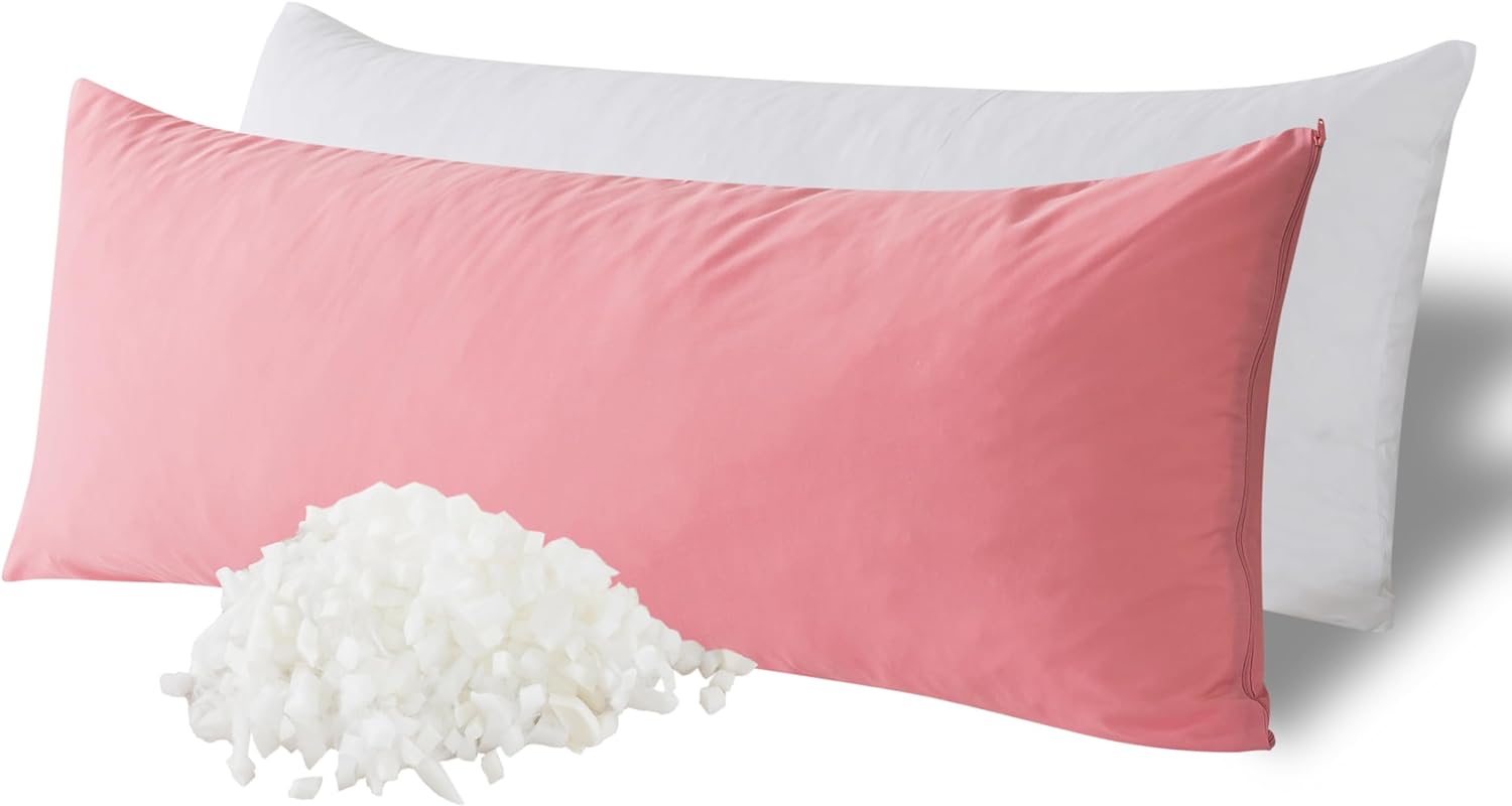 WhatsBedding Memory Foam Body Pillow with Breathable Zippered Cotton Cover, Full Body Pillow for Adults, Long Pillow for Sleeping, Firm Body Pillow Breathable Fluffy Supportive - Foggy Pink