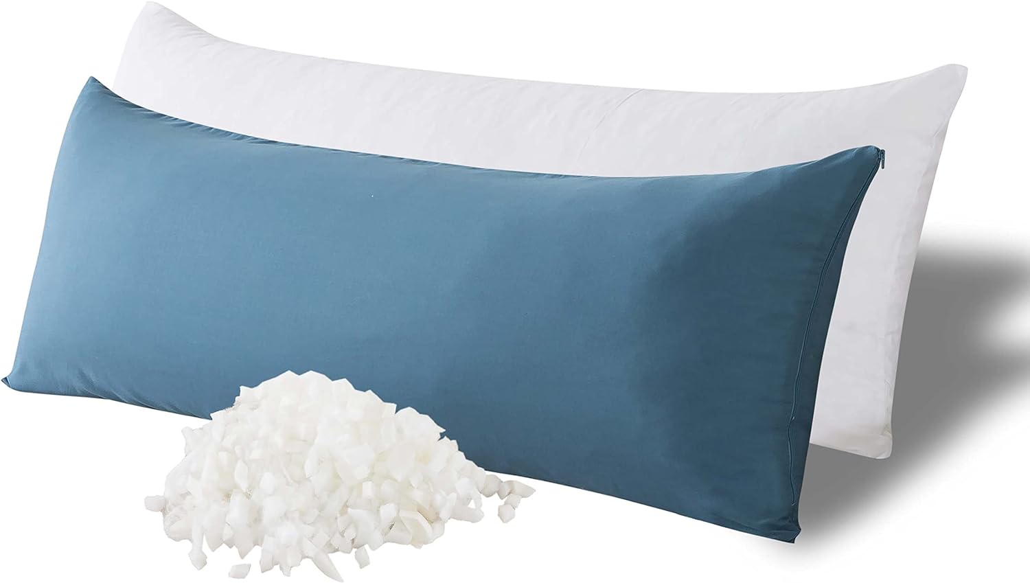 WhatsBedding Memory Foam Body Pillow with Breathable Zippered Cotton Cover, Full Body Pillow for Adults, Long Pillow for Sleeping, Firm Body Pillow Fluffy Supportive - Foggy Blue