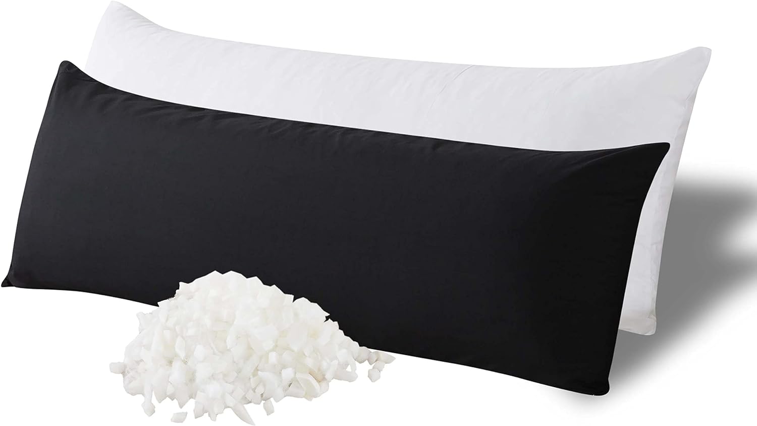 WhatsBedding Memory Foam Body Pillow with Breathable Zippered Cotton Cover, Full Body Pillow for Adults, Long Pillow for Sleeping, Firm Body Pillow Fluffy Supportive - Black