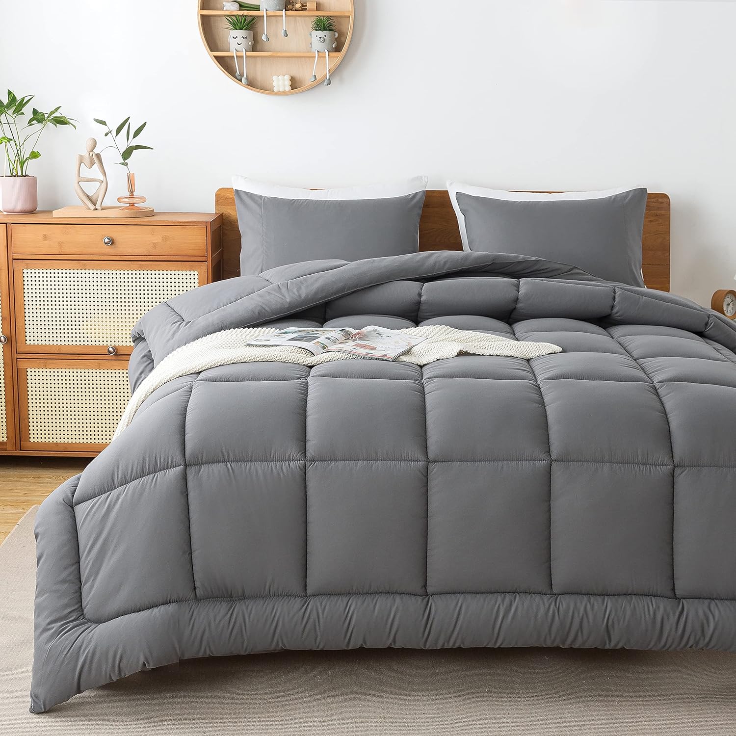 WhatsBedding Grey Comforter Set, Twin Lightweight Comforter Duvet Set for Summer,3 Pieces