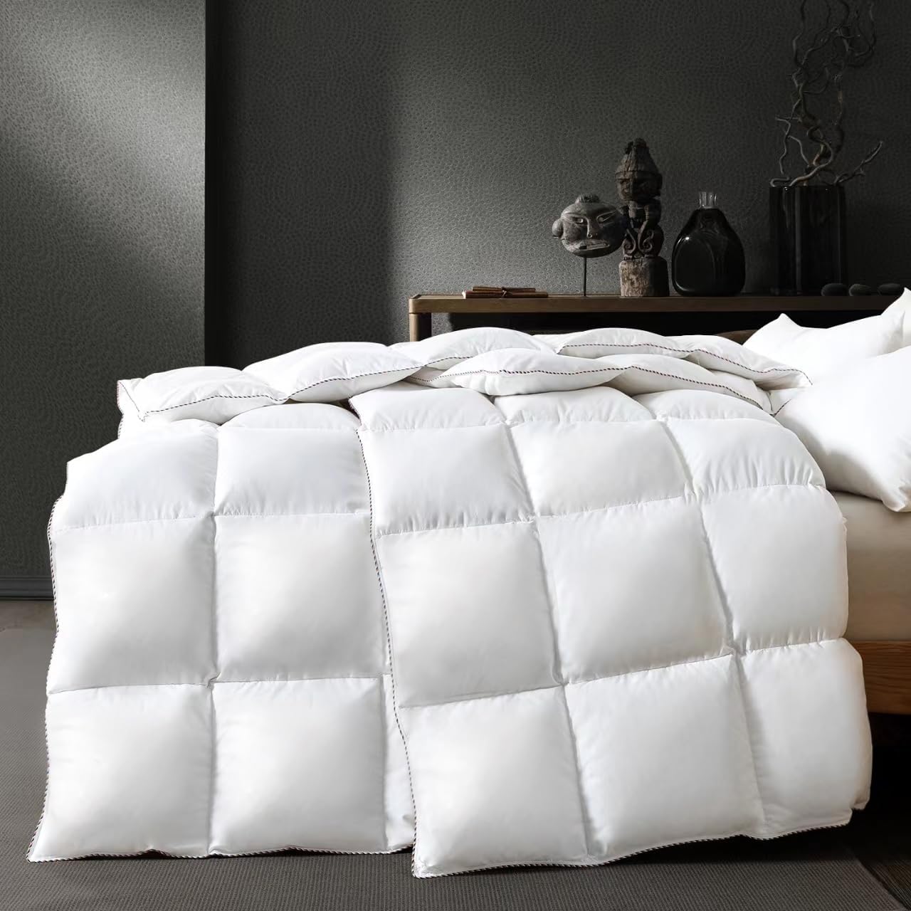 WhatsBedding Feather Comforter, Filled with Feather and Down, California King Size Duvet Insert, White Premium Luxury Hotel Bedding Comforter, 100% Cotton Fabric with Corner Tabs, 104x96