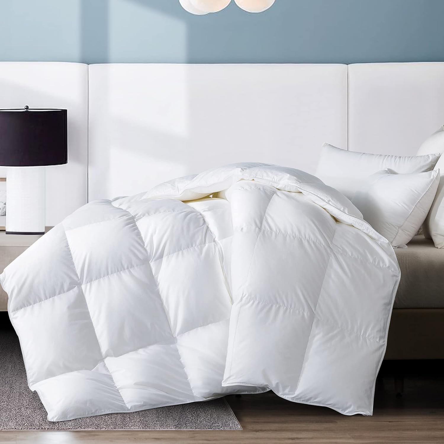 WhatsBedding Full/Queen Feather Comforter,Filled with Feather and Down, White Duvet Insert - Luxurious Hotel Collection Bed Blanket Comforter - 100% Cotton Shell- Full Size 82x86 Inch