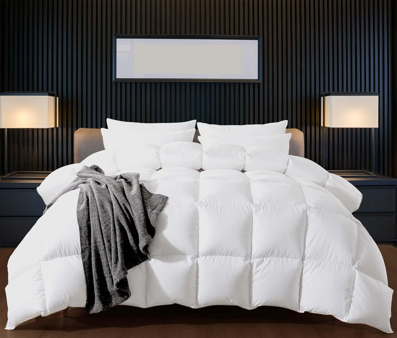 WhatsBedding Puffy White Feather Comforter Full with Feather+Down Filling, All Season Feather Duvet Insert, 100% Cotton Luxury Hotel Collection, 4 Corner Loops, 86x82 in