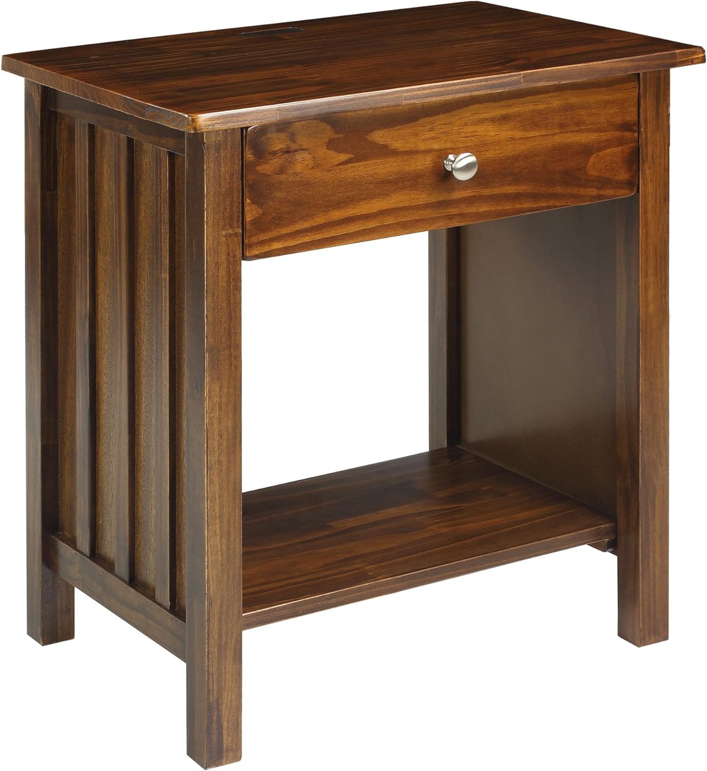 Casual Home Vanderbilt Nightstand with USB Ports-Warm Brown, 24L x 17W x 27H