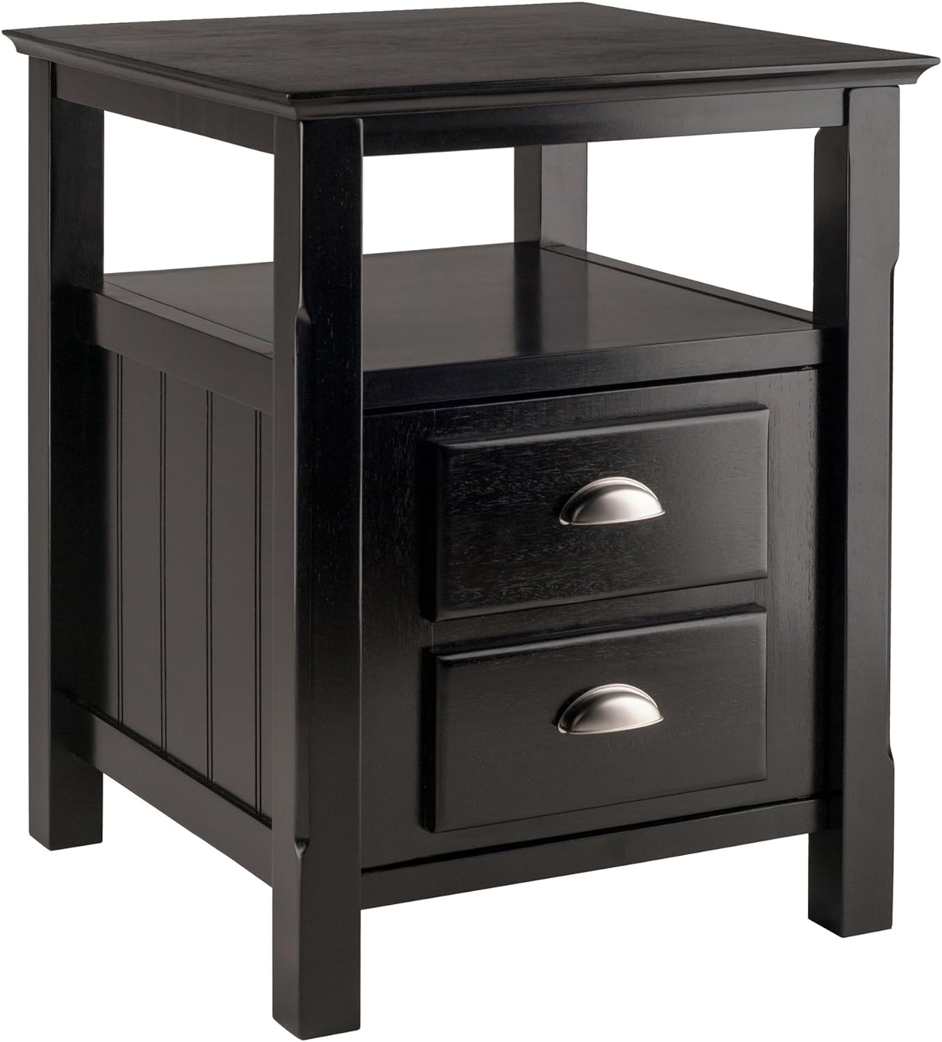 Solid Wood 2 Drawer Timber Night Stand Black Finish