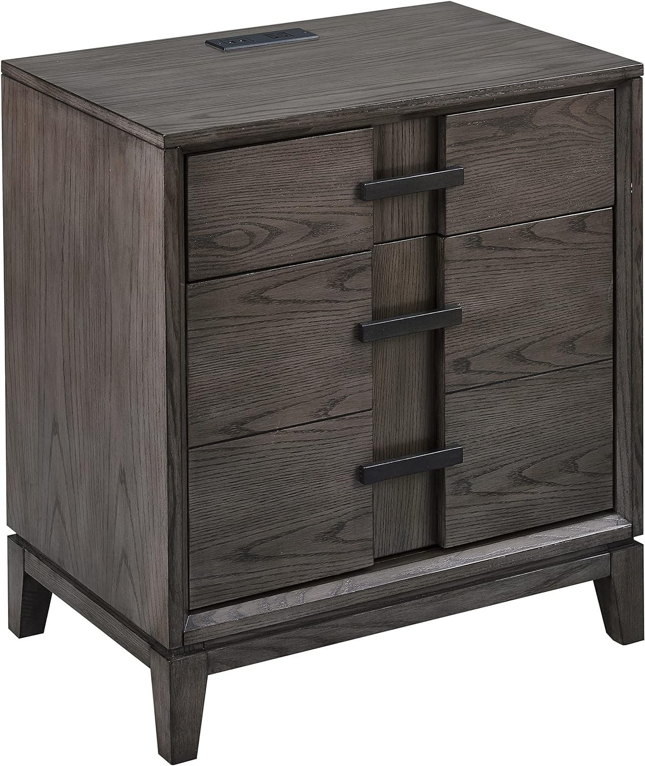 Leick Home 9075 Assembled Recessed Drawer and Bottom Door Nightstand with AC/USB Charging Port, Grey