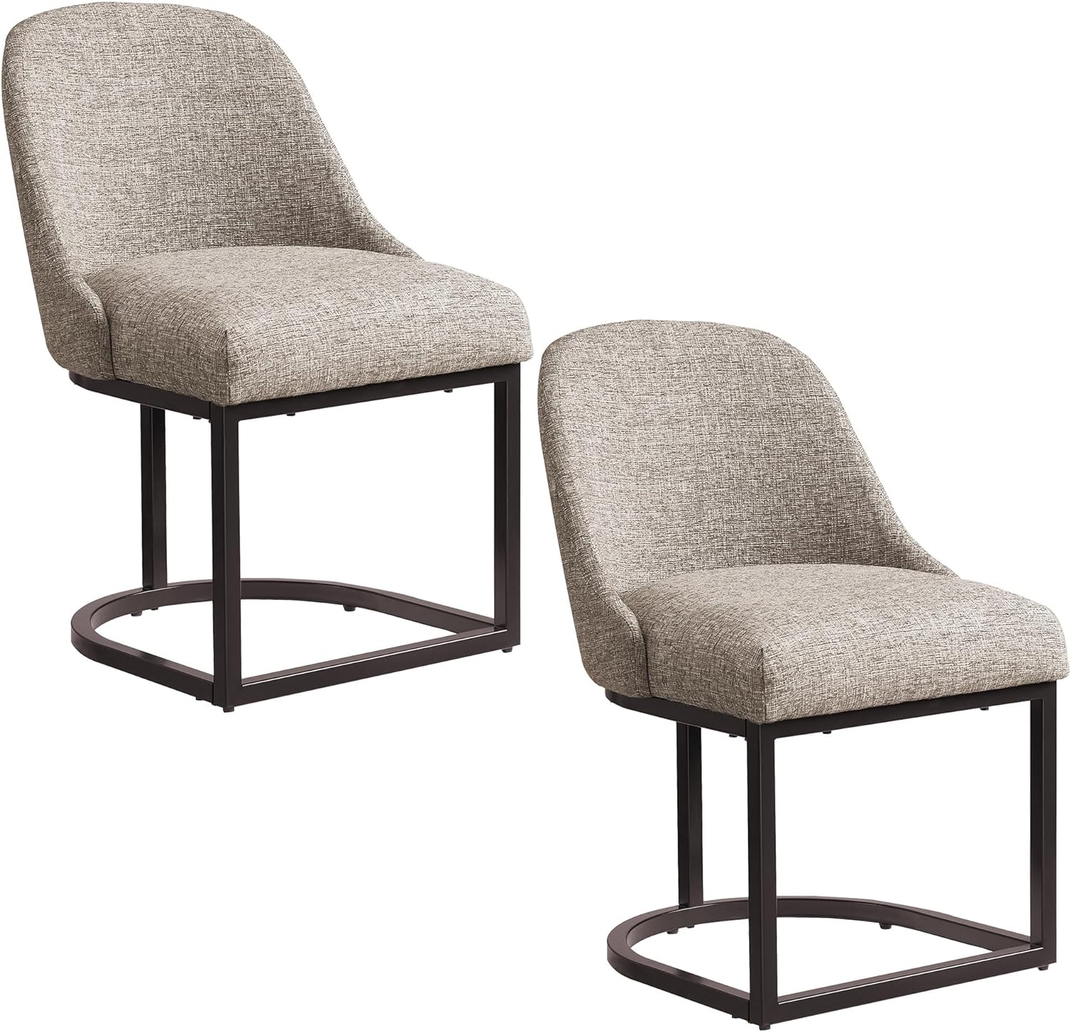 Leick Home 214502 Barrelback Dining Chair with Metal Base, Set of 2, for Dining Room, Modern Gray Linen Seat and Espresso Metal Base