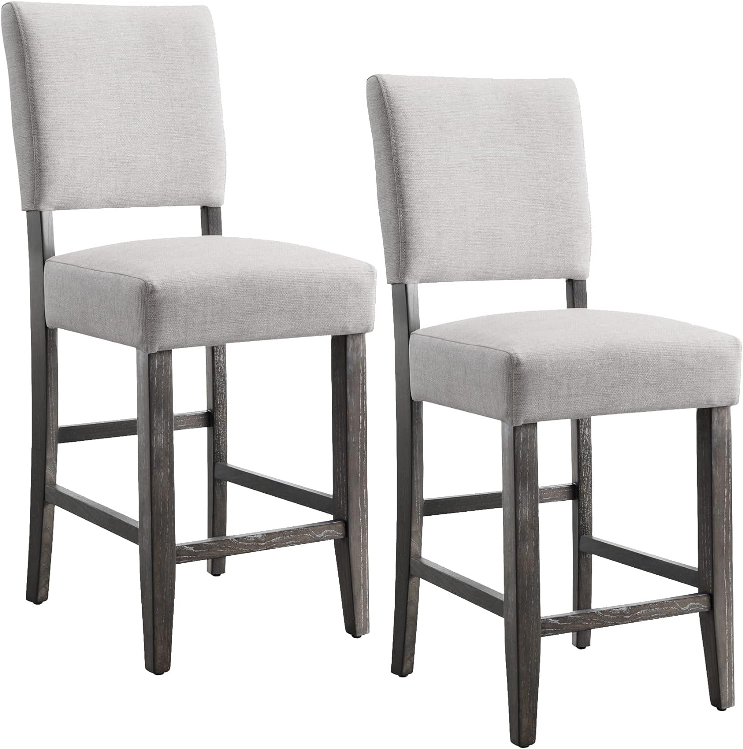 Leick Home 10086BB/HG Upholstered Back Counter Height Stool with Wood Base, Set of 2, for Kitchen Counters and Islands, Blackbean and Heather Gray