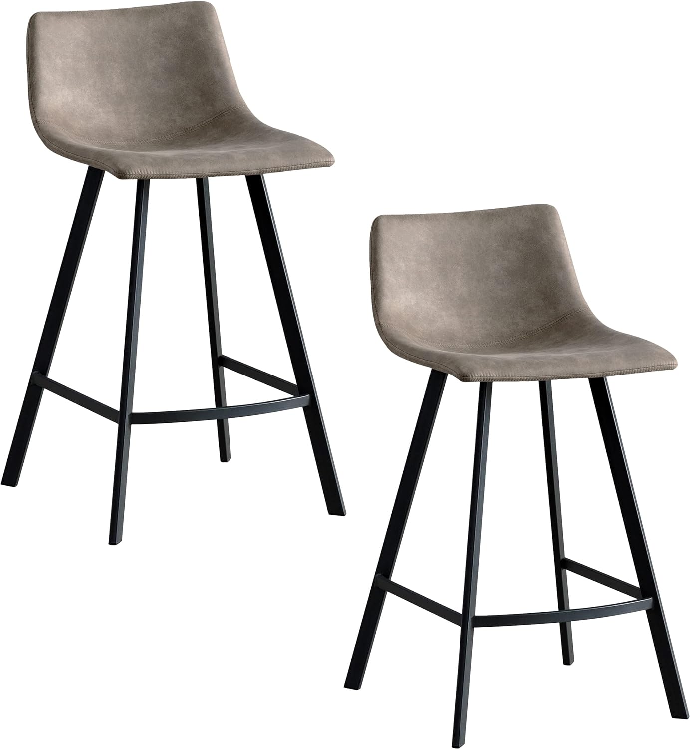 Leick Home 10136BL/GR Upholstered Steel Base Microfiber Counter Stool, Set of 2, for Kitchen Counters and Islands, Dapple Gray and Matte Black