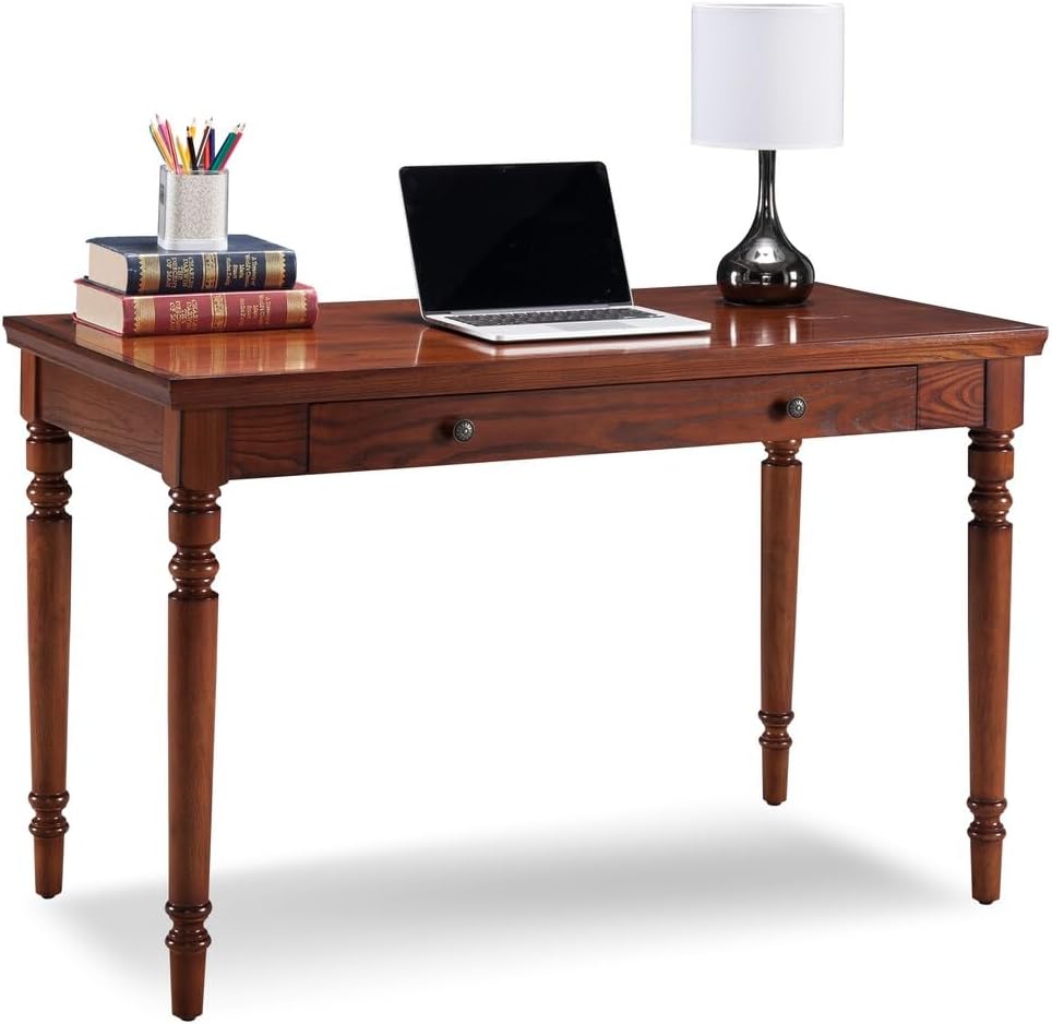 Leick Home SINCE 1910 Farmhouse Oak Turned leg Laptop Desk with Center Drawer, FURNITURE