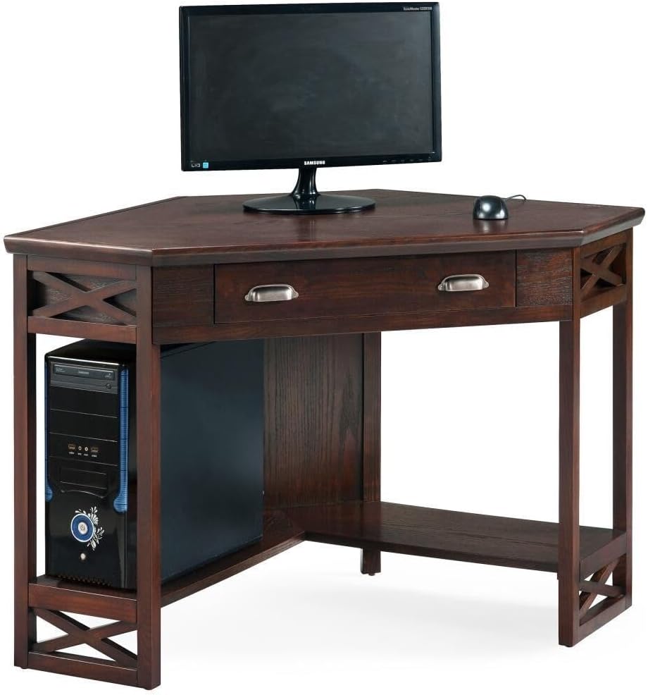 Leick Home Riley Holliday Computer Desk with Dropfront Keyboard Drawer, Chocolate Oak