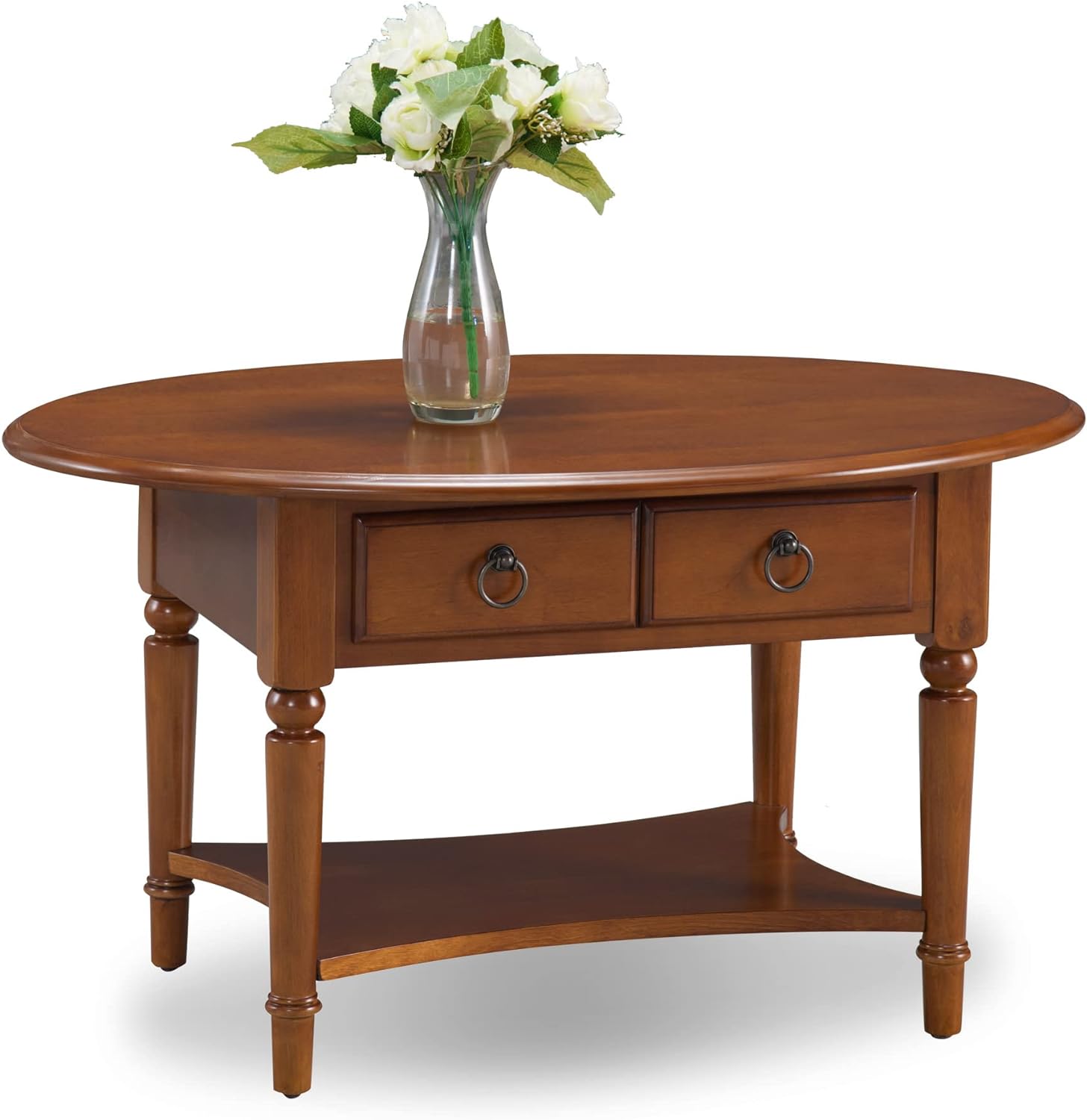 Leick Coastal Oval Coffee Table with Shelf, Pecan