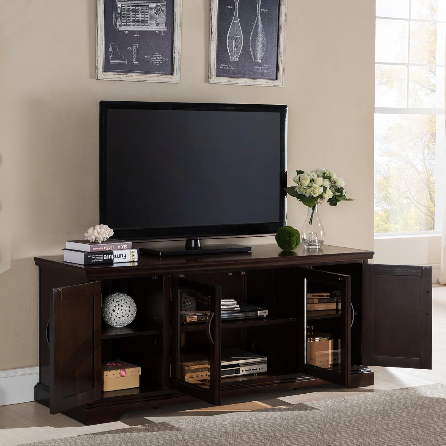 Leick Home Riley Holliday Flat Wall TV Stand, 20 L x 60 W x 25 H, Chocolate Cherry