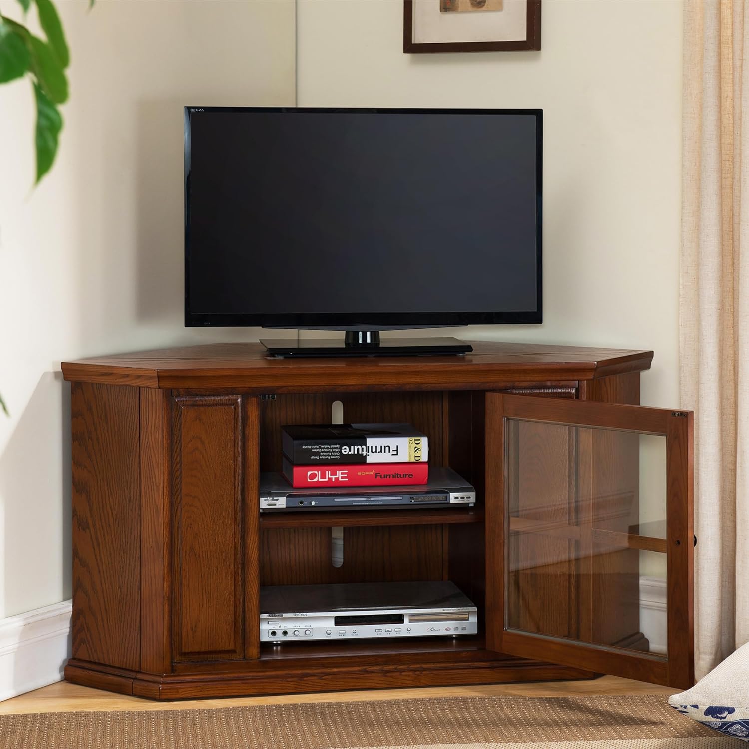 Leick Riley Holliday Corner TV Stand, 46-Inch, Burnished Wood Oak