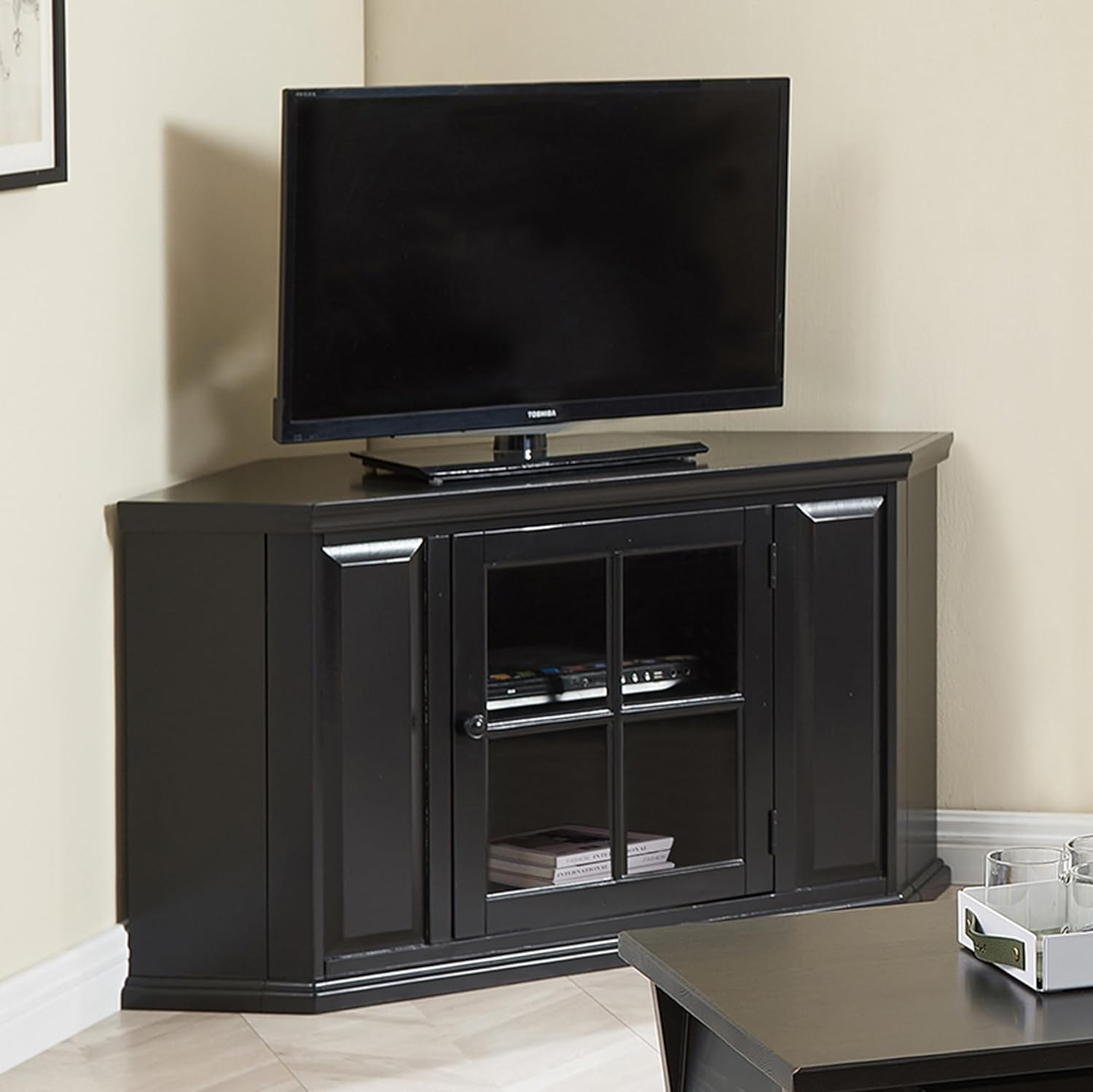 Leick Riley Holliday Corner TV Stand, 46 inchs, Black Rub