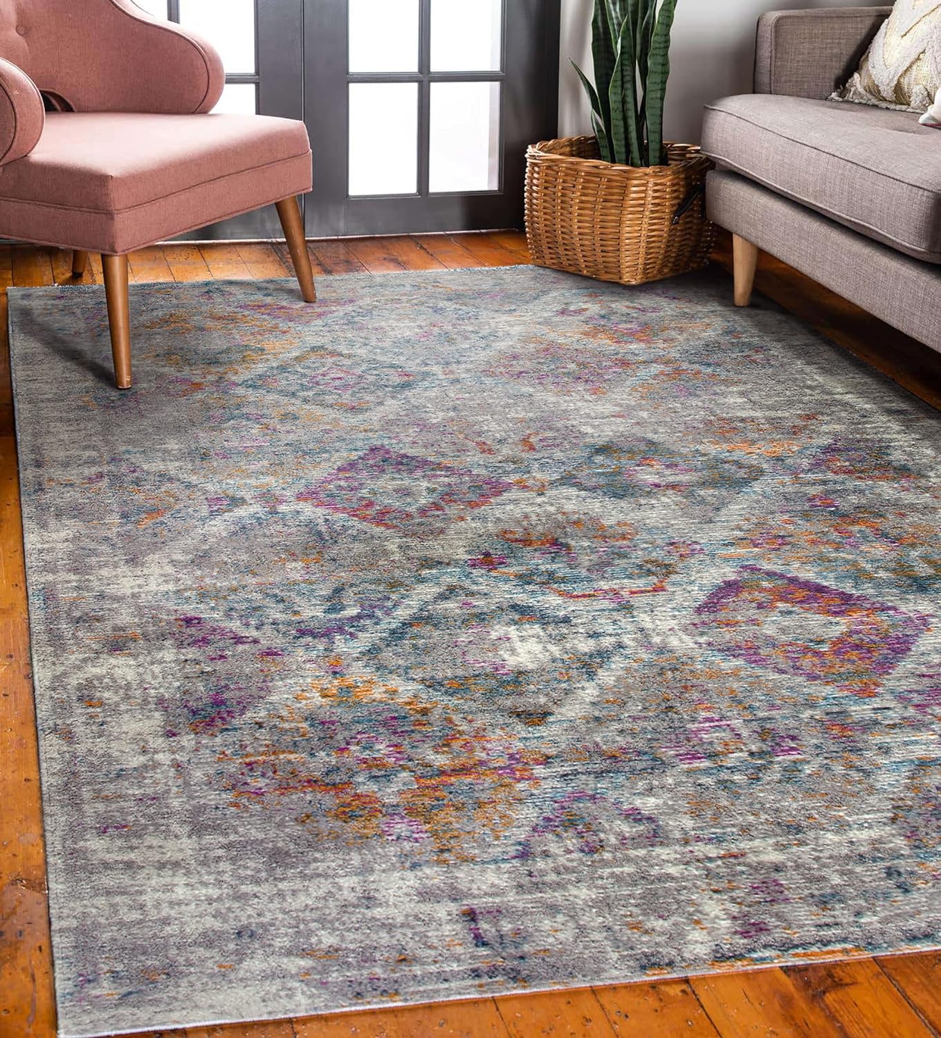 Leick Home 596361 Allerick Vintage Monochromatic Abstract Gray Living Room Bedroom Dining Room Area Rug Rectangle 3'9 x 5'9