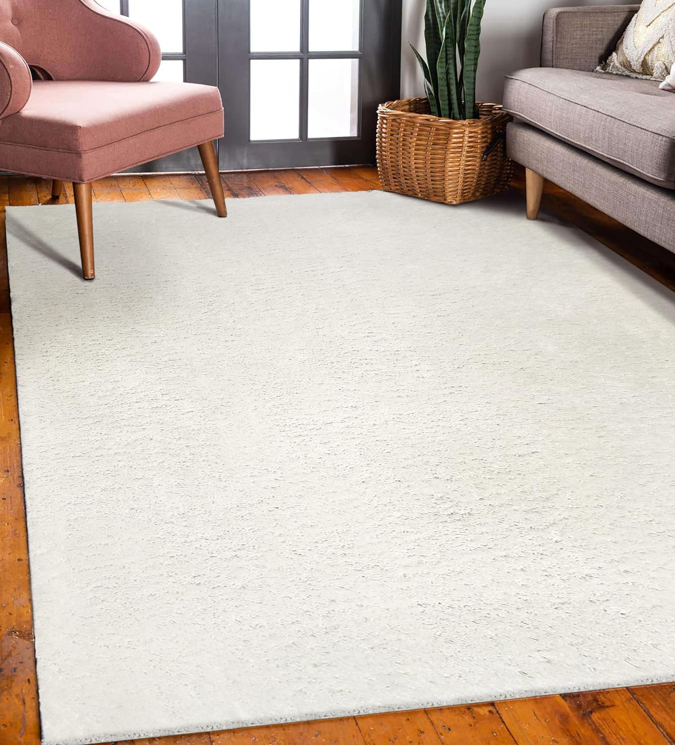 Leick Home 596031 Dagen Soft Shag Modern Rug Solid Ivory Living Room Bedroom Area Rug Rectangle 6'7 x 9'6