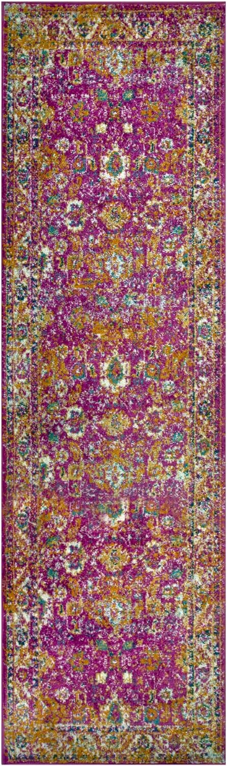 Leick Home 594184 Laraline Runner Vintage Turkish Medallion Collage Faded Fuchsia Living Room Bedroom Area Rug Runner 1'9 x 5'11