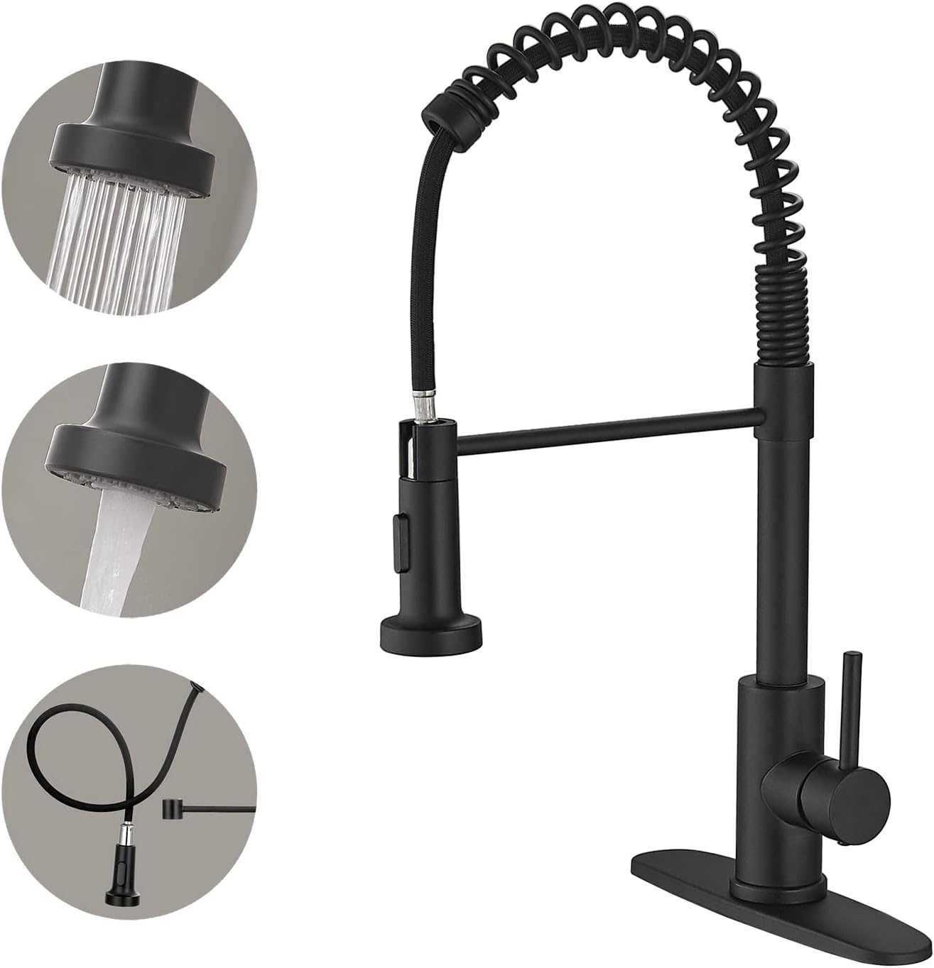 VOTON Kitchen Faucets with Pull Down Sprayer Matte Black Sink Faucet Stainless Steel Commercial Spring Pull Out Farmhouse faucets for Camper Laundry Utility Rv Bar Sink Faucet