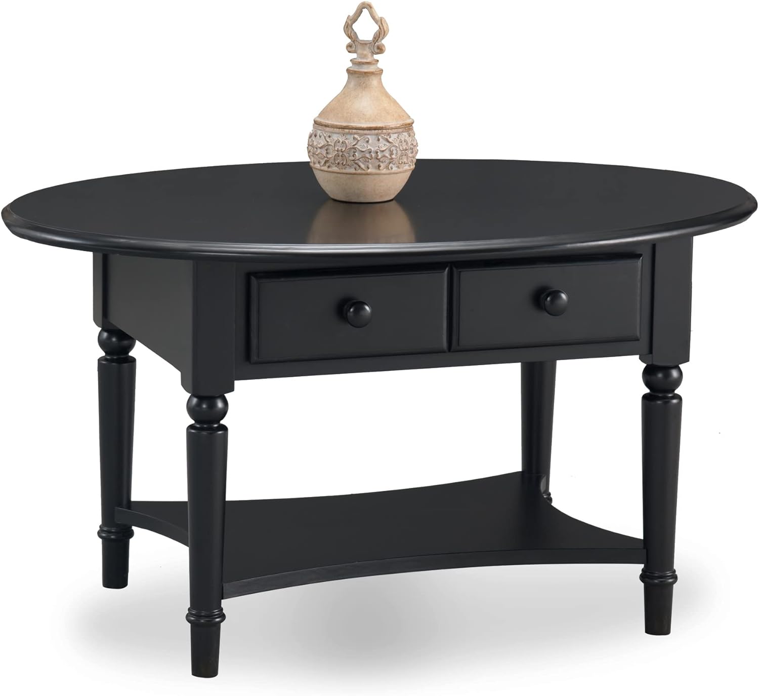 Leick Coastal Oval Coffee Table with Shelf, Swan Black