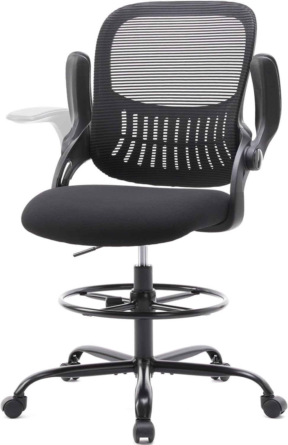 Drafting Chair Tall Office Chair, Tall Standing Desk Chair Counter Height Tall Adjustable Office Chair with Flip-up Arms, Black