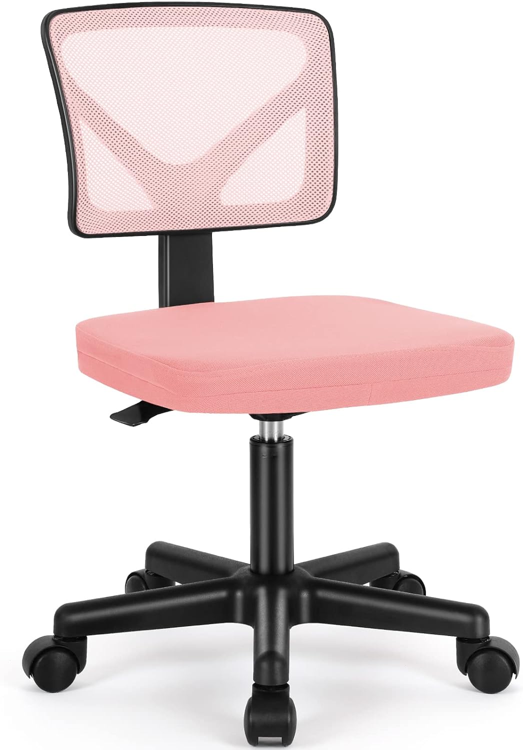 Home Office Chair Mesh Armless Computer Desk Chair Ergonomic Task Rolling Swivel Chair Adjustable Modern Chair with Lumbar Support, Pink