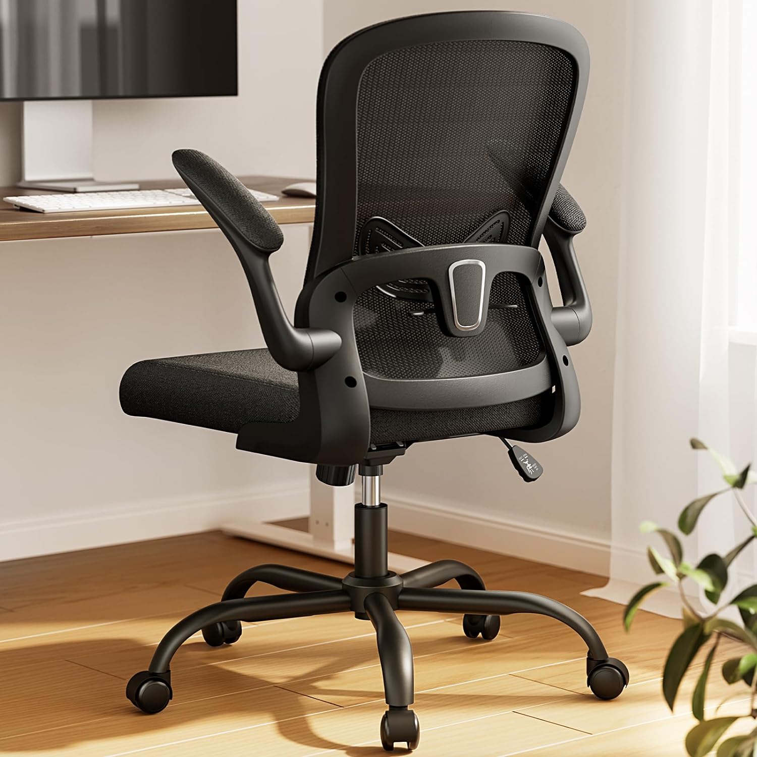 Marsail Office Chair Ergonomic-Desk Chair: Mesh Back Home Office Chair with Adjustable Lumbar Support, Computer Desk Chair with Flip-up Armrests Swivel Home Office Task Chair(Black)