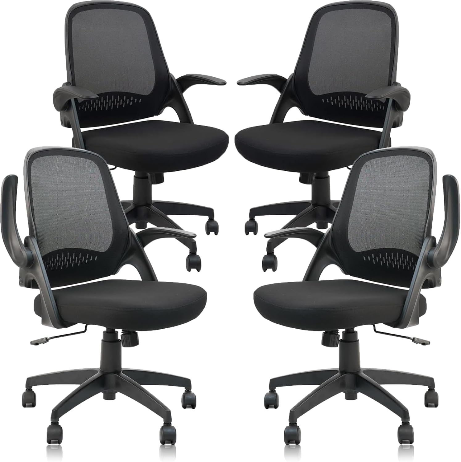 CLATINA Ergonomic Rolling Mesh Desk Chair with Lumbar Support and Flip Armrestes Comfortable Computer Task Chairs Swivel Executive Chair for Home Conference Room, Black 4 Pack