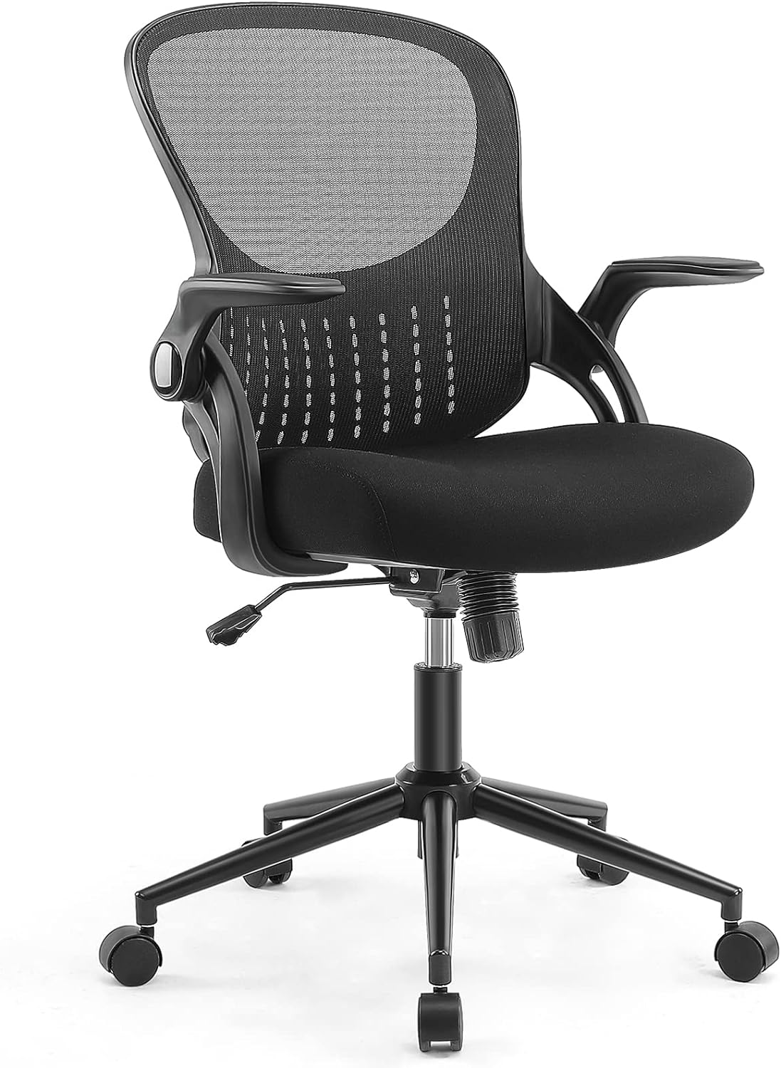 Office Chair - Ergonomic Flip-up Arm Home Office Computer Swivel Task Chair with Lumbar Support, Wide Seat, Thickened Cushion, Widened Backrest, Storage Back Basket