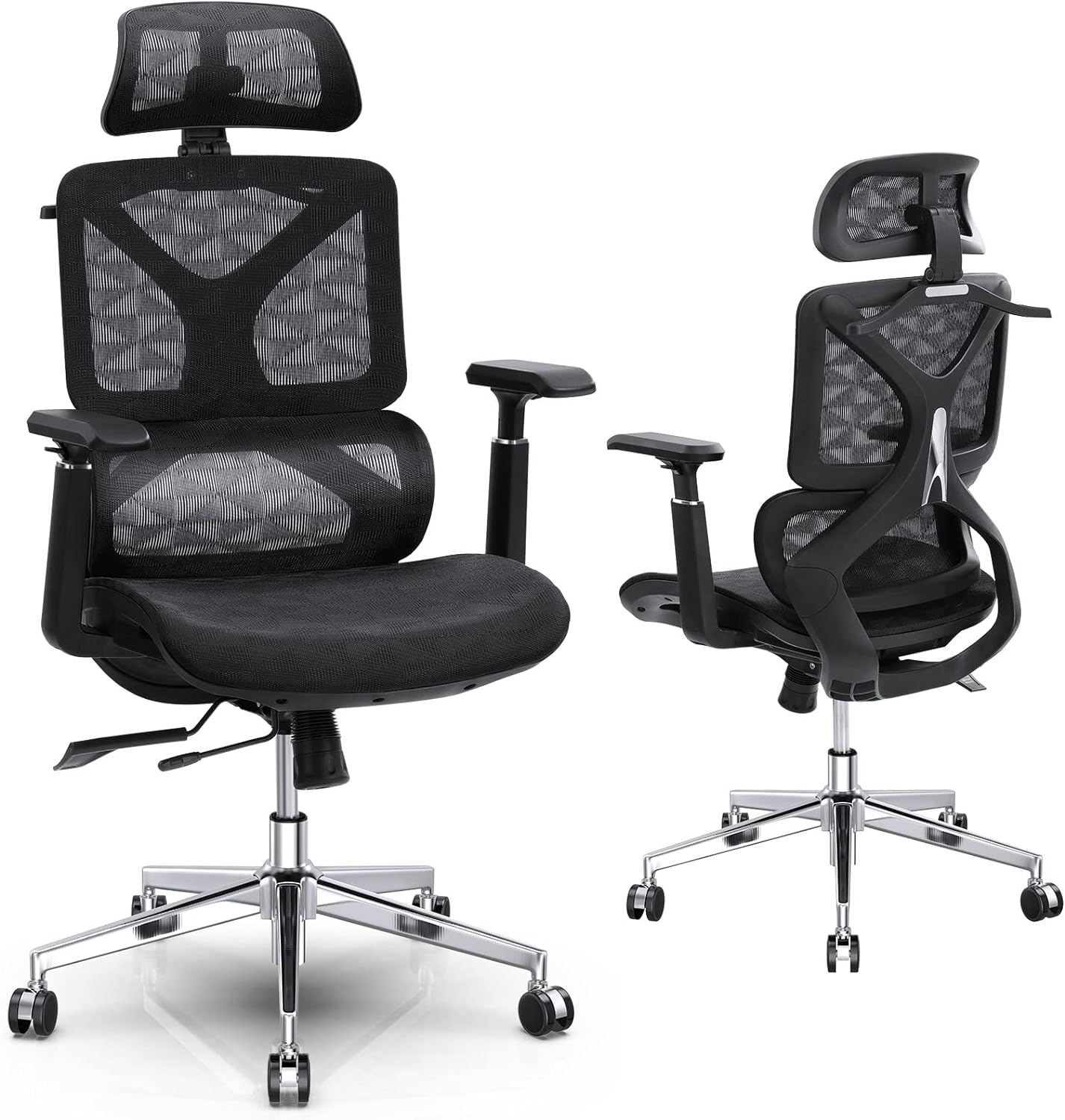 Ergonomic Office Chair, High Back Mesh Executive Chair with Lumbar Support, Adjustable Seat Depth, 3D Armrest & Headrest, Comfy Computer Desk Chair with Metal Base, for Gaming, Hotel, Black