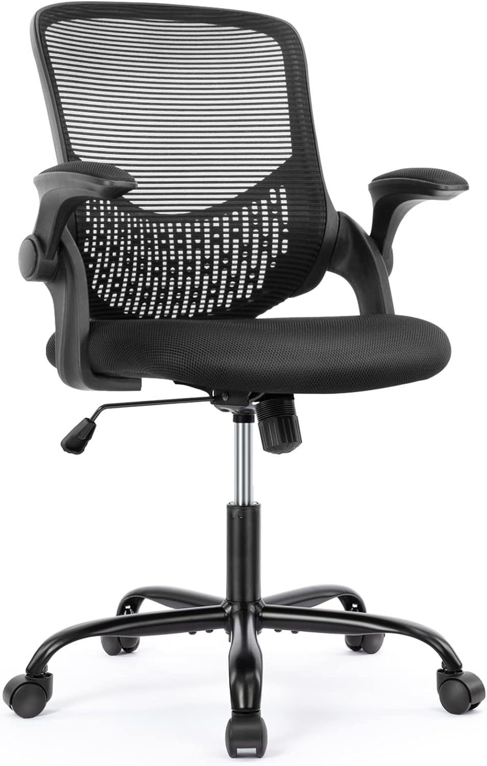 Mesh Office Chair Desk Chairs with Wheels, Home Office Chair with Flip-up Arms and Lumbar Support, Ergonomic Computer Chair Swivel Rolling Chairs, Black