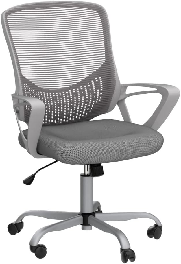 Home Office Chair Ergonomic Computer Desk Chair Mesh Mid-Back Height Adjustable Swivel Chair with Armrest, Grey